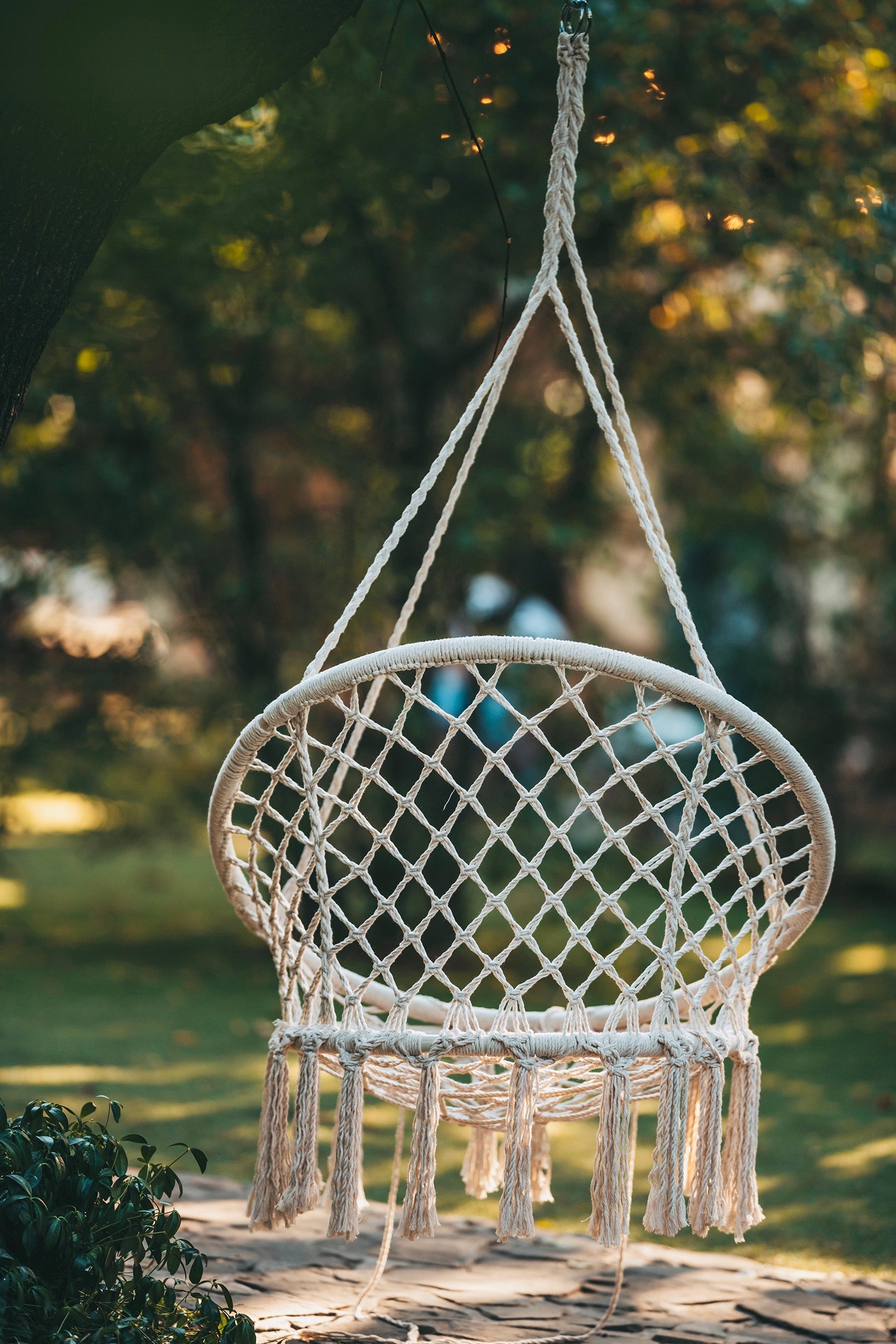 HANGING BOHO GARDEN SWING ARMCHAIR FOR HOME ON TERRACE STORK NEST ECRU Max. weight load 200 kg
