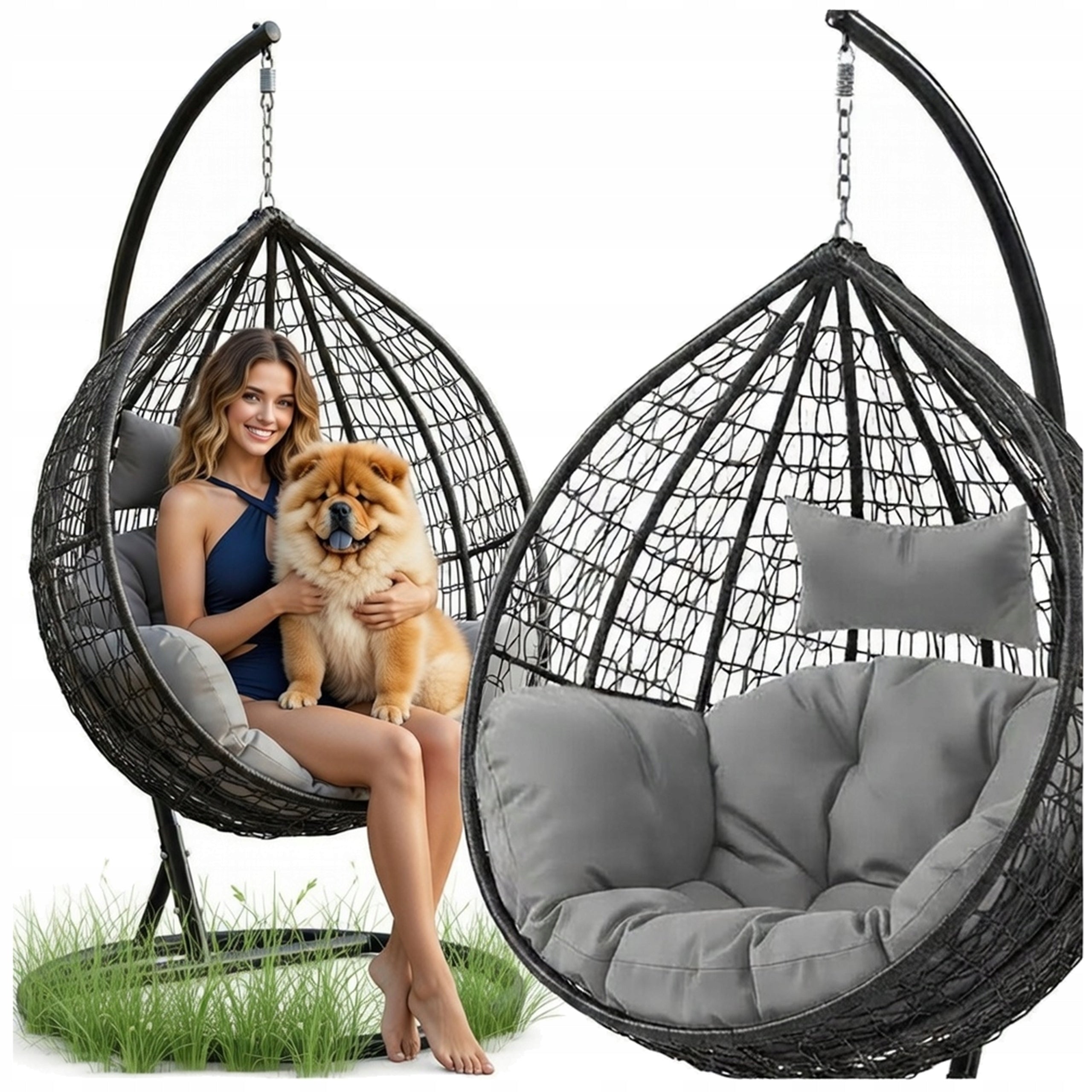 HANGING CHAIR GARDEN ROCKING BASKET SWING EGG COCOON + LARGE PILLOWS