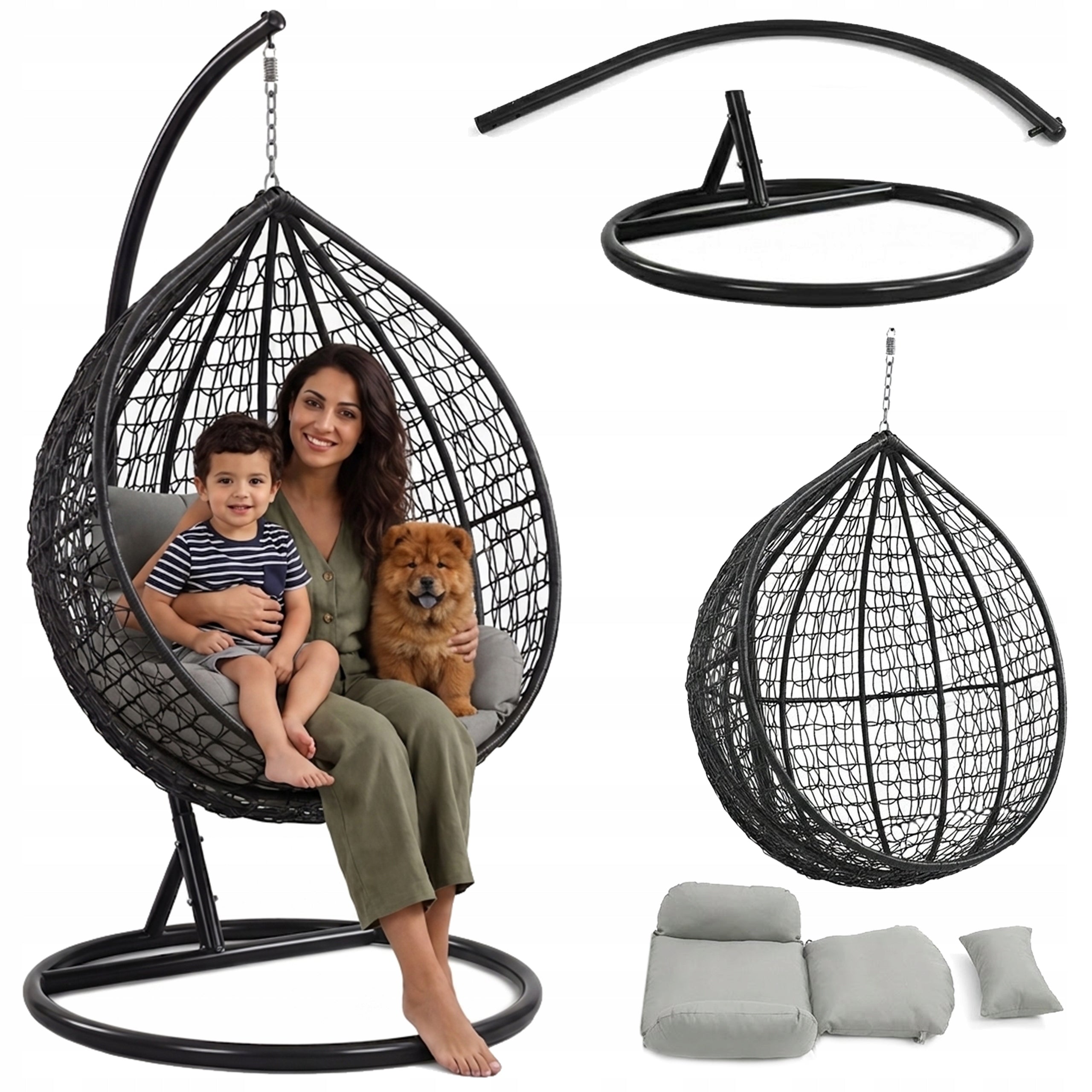 HANGING CHAIR ROCKING GARDEN SWING BASKET EGG COCOON PREMIUM + PILLOWS