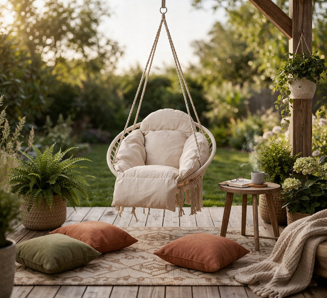 HANGING CHAIR WITH PILLOW STORK NEST GARDEN SWING XXL ECRU 150KG Seat width 80 cm
