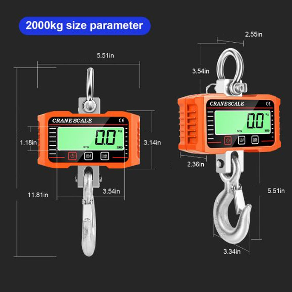 HANGING CRANE HOOK SCALE 2000KG WITH LCD STORAGE BATTERY POWERED Manufacturer code E26161C233