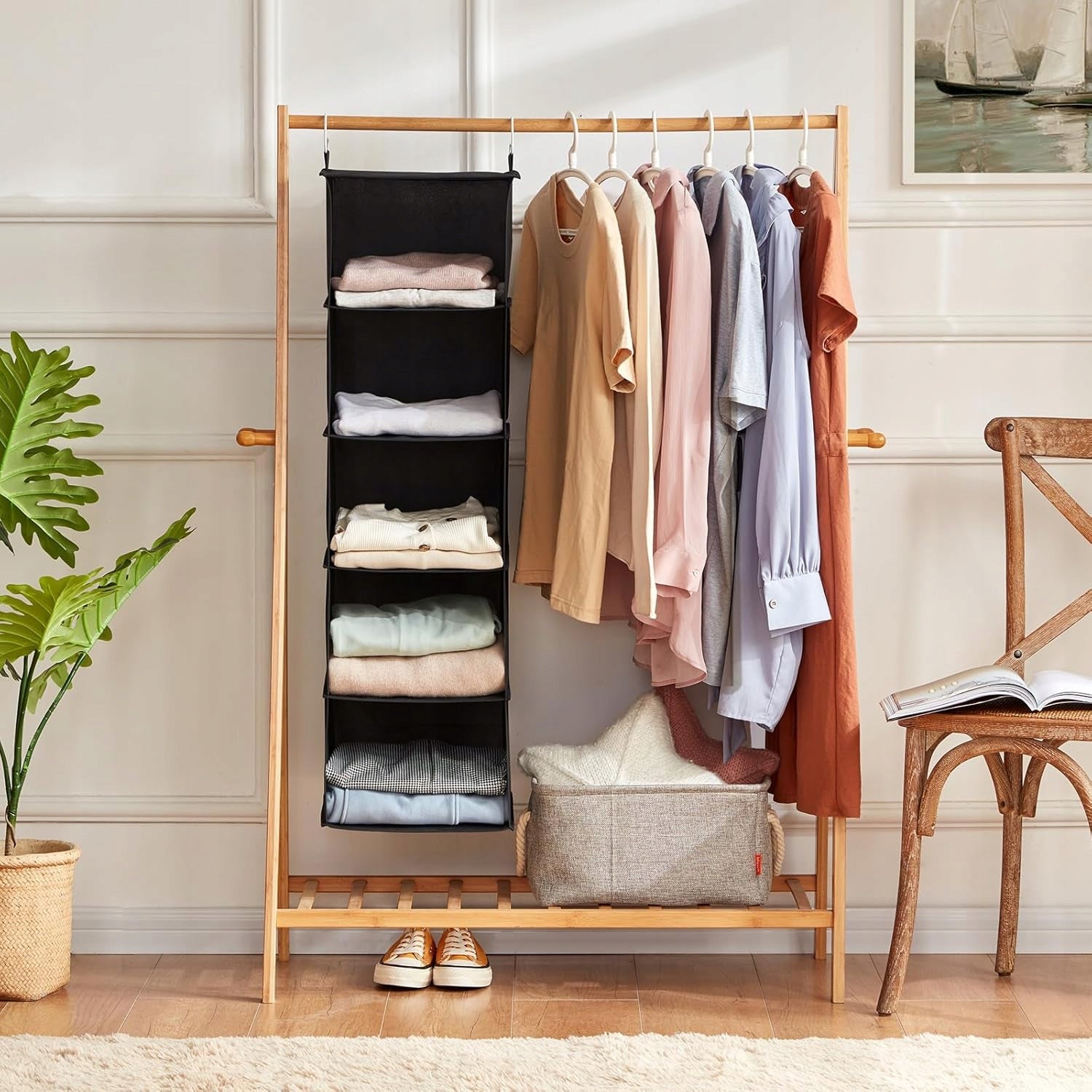 HANGING ORGANIZER FOLDING FOR CLOSET BOOKCASE CLOTHES MATERIAL BASKET 5 SHELVES Kind wardrobe organizer