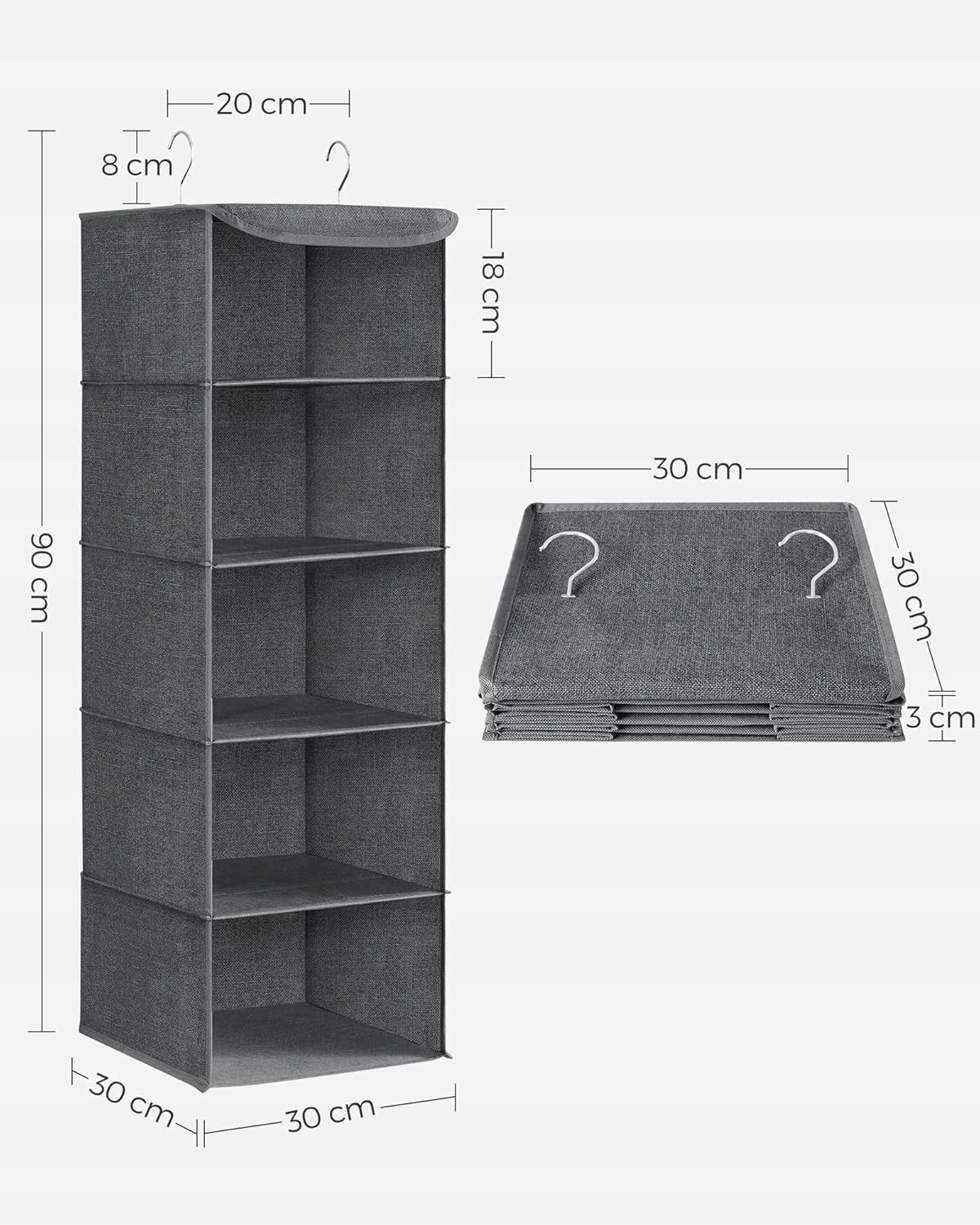 HANGING ORGANIZER FOLDING FOR CLOSET BOOKCASE CLOTHES MATERIAL BASKET 5 SHELVES Manufacturer code ORGANIZER WISZĄCY SKŁADANY 5 PÓŁEK