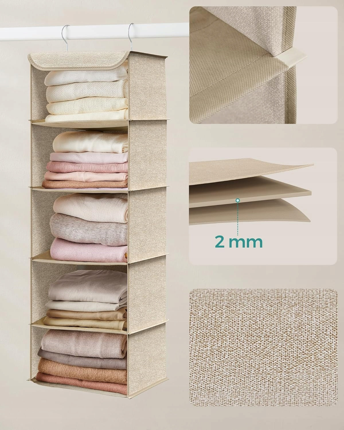 HANGING ORGANIZER FOLDING FOR CLOSET BOOKCASE CLOTHES MATERIAL BASKET 5 SHELVES Number of pieces 1 pcs