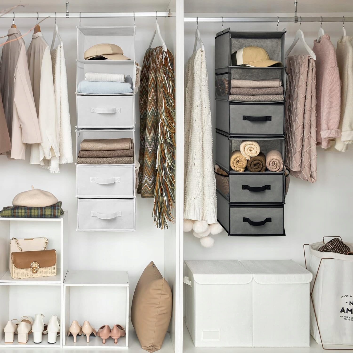 HANGING ORGANIZER FOR CLOSET 6 SHELVES HANGING DRAWERS CLOTHES STORAGE Kind wardrobe organizer