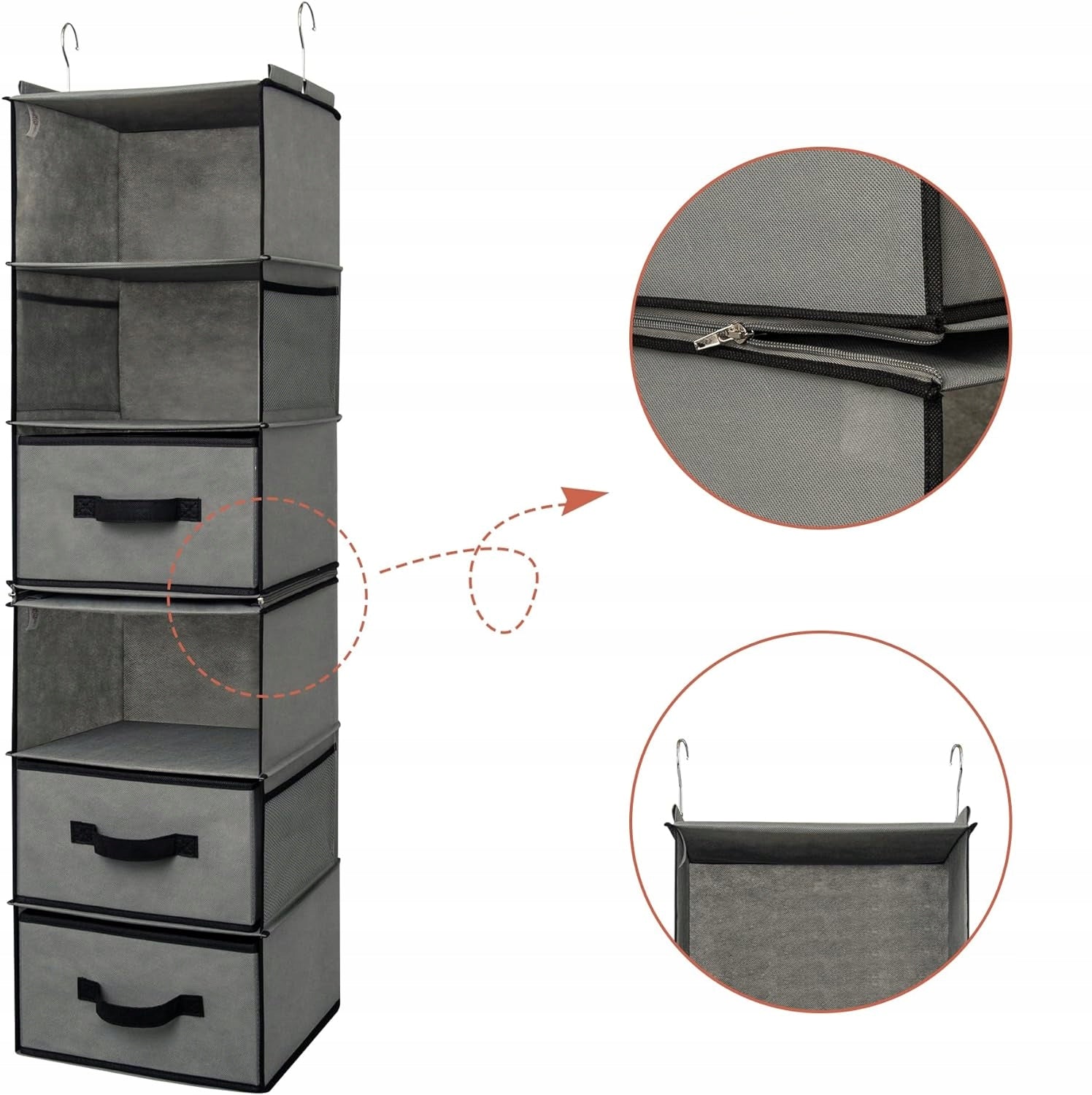 HANGING ORGANIZER FOR CLOSET 6 SHELVES HANGING DRAWERS CLOTHES STORAGE Number of pieces 1 pcs