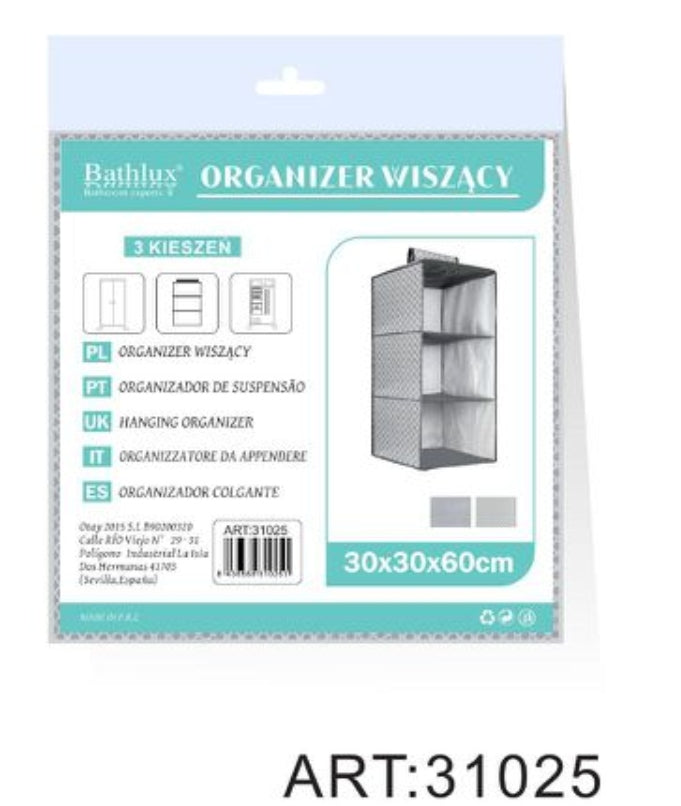 HANGING ORGANIZER FOR WARDROBE HANGER 3 SHELVES BOOKCASE 30x30x60cm 31025 EAN (GTIN) 5907100661276
