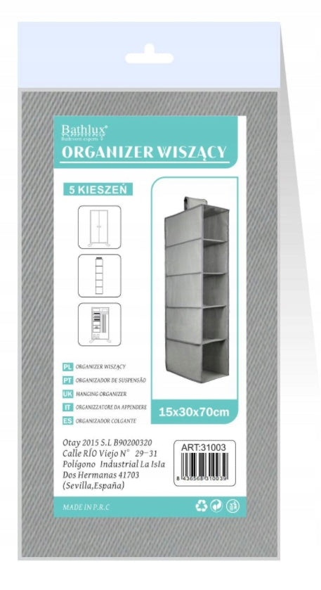 HANGING ORGANIZER FOR WARDROBE HANGER 5 SHELVES BOOKCASE 30 x 15 x 70 cm 31003