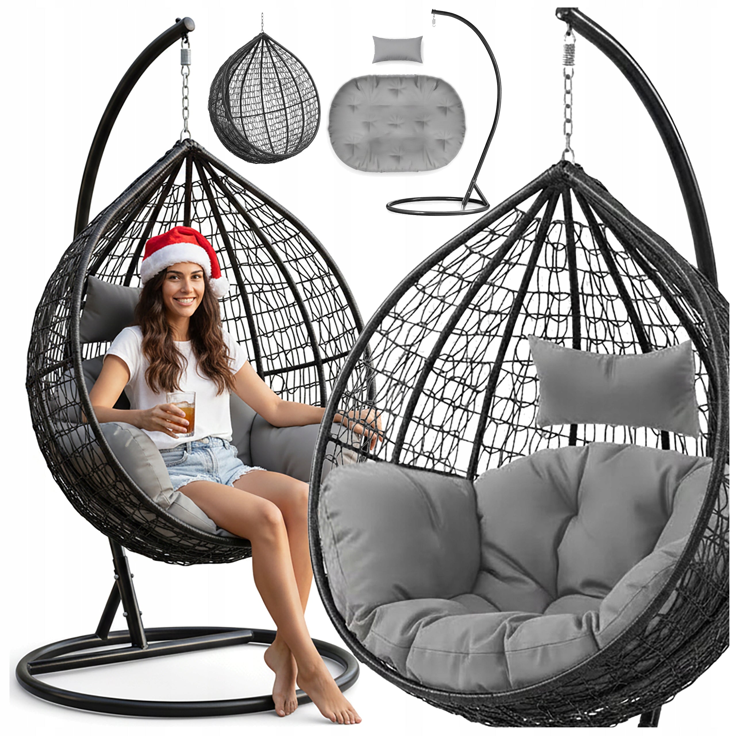 HANGING ROCKING CHAIR GARDEN BASKET SWING EGG COCOON +SUPER LARGE PILLOWS