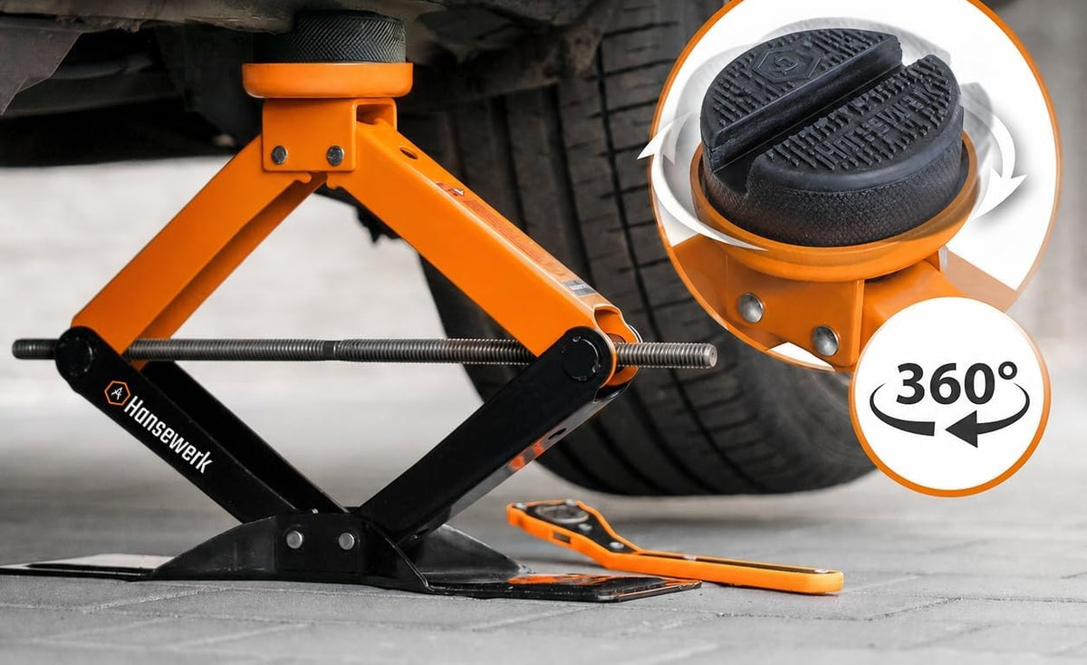 HANSEWERK 2T ratchet scissor lift, 360° rotating support area. Manufacturer code B0GX2FBL3F
