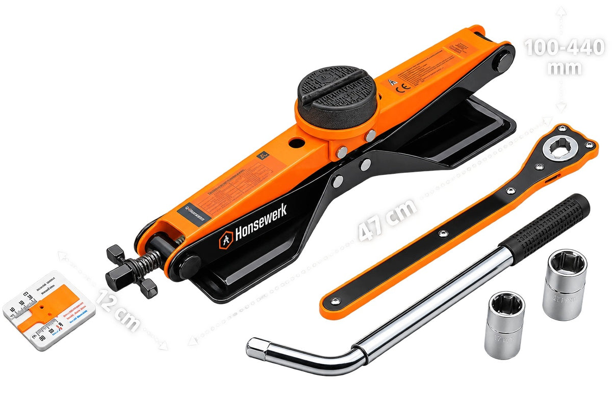 HANSEWERK 2T ratchet scissor lift, 360° rotating support area.
