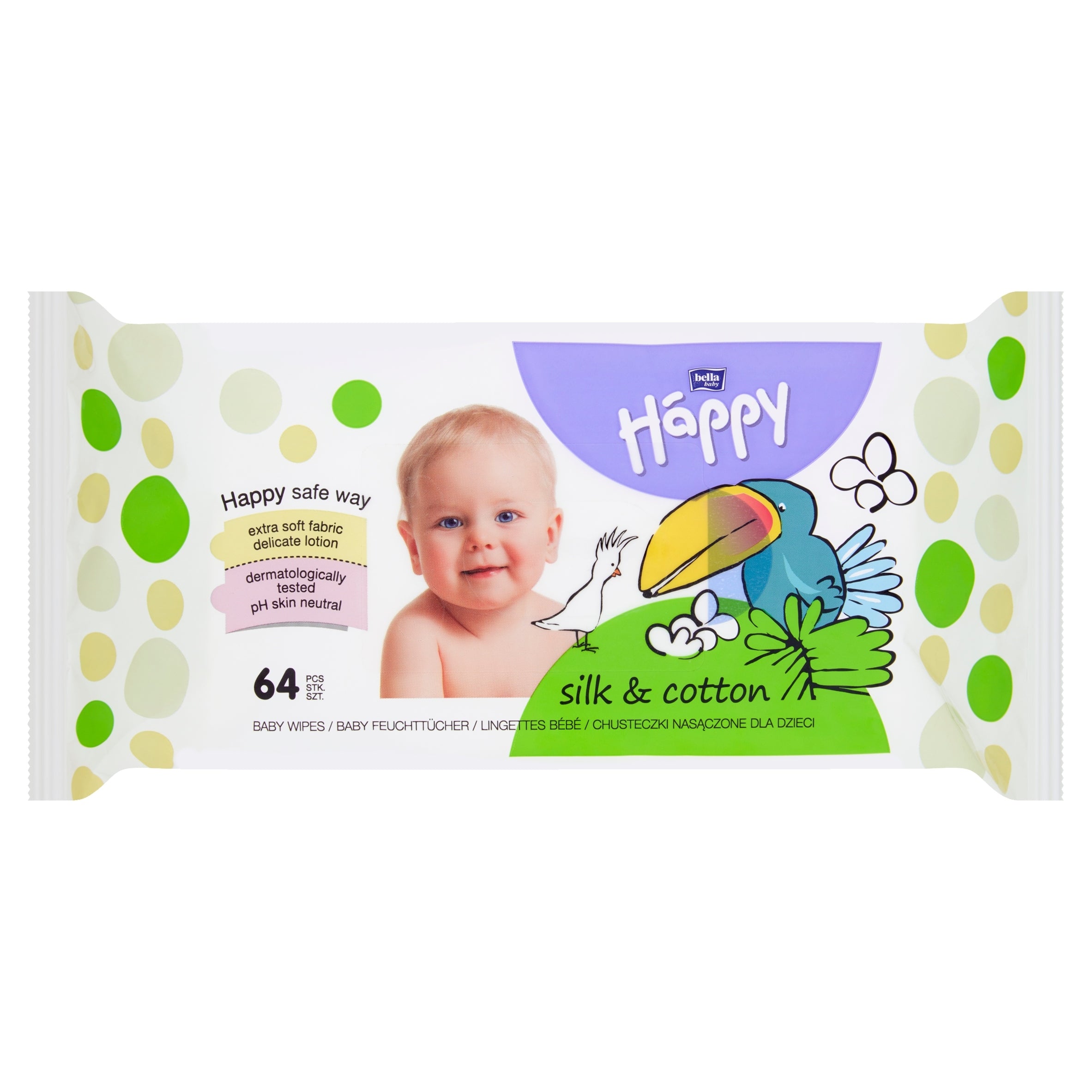 HAPPY WET WIPES COTTON AND SILK 64PCS GREEN Brand Bella Baby Happy