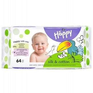 HAPPY WET WIPES COTTON AND SILK 64PCS GREEN