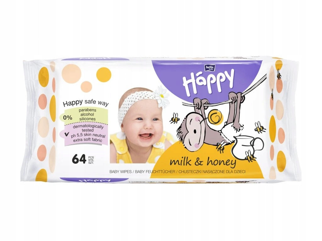 HAPPY WET WIPES HONEY AND MILK 64PCS YELLOW