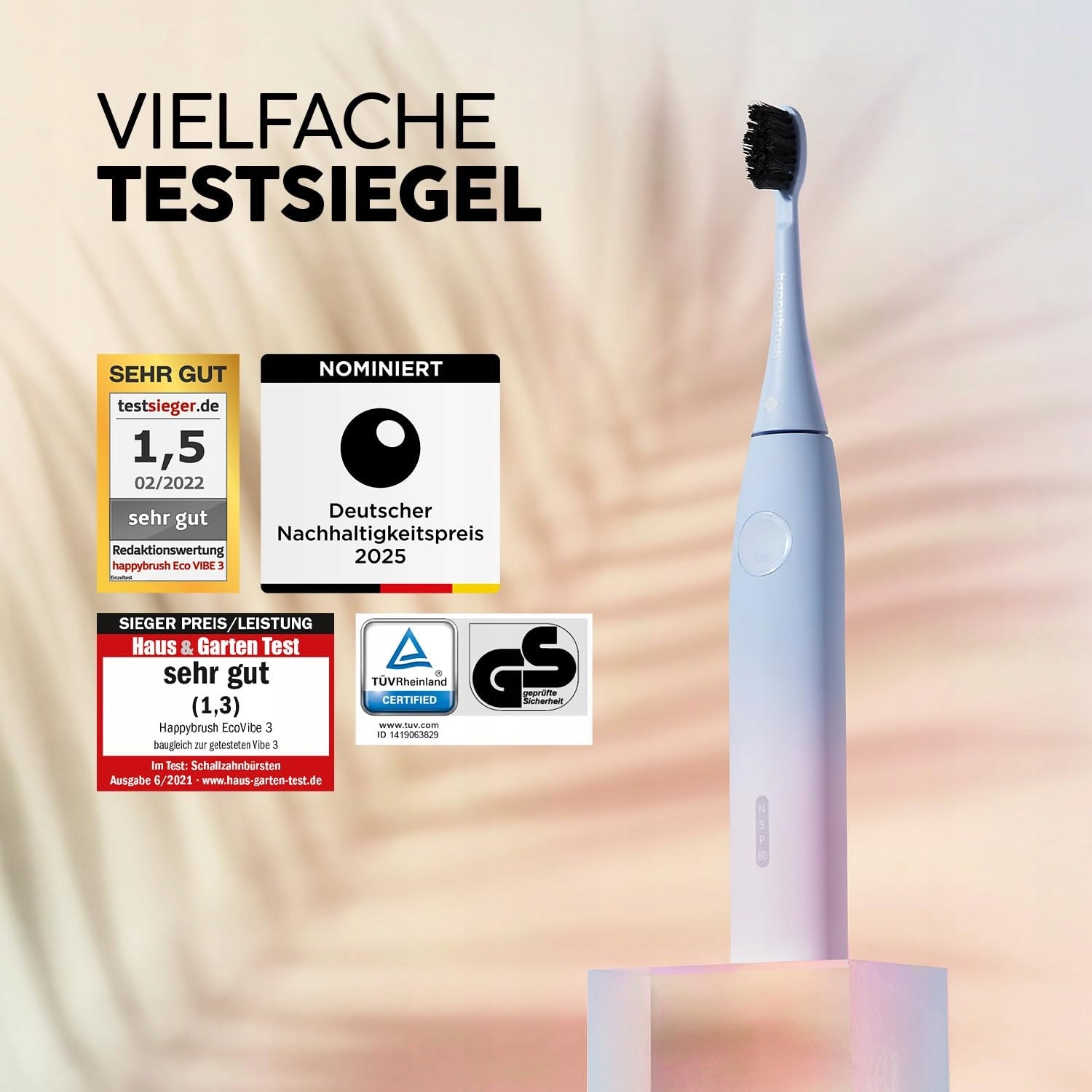HAPPYBRUSH ECO VIBE Sunrise Sonic Toothbrush Starter Kit 3 Tips Brand Happy Brush