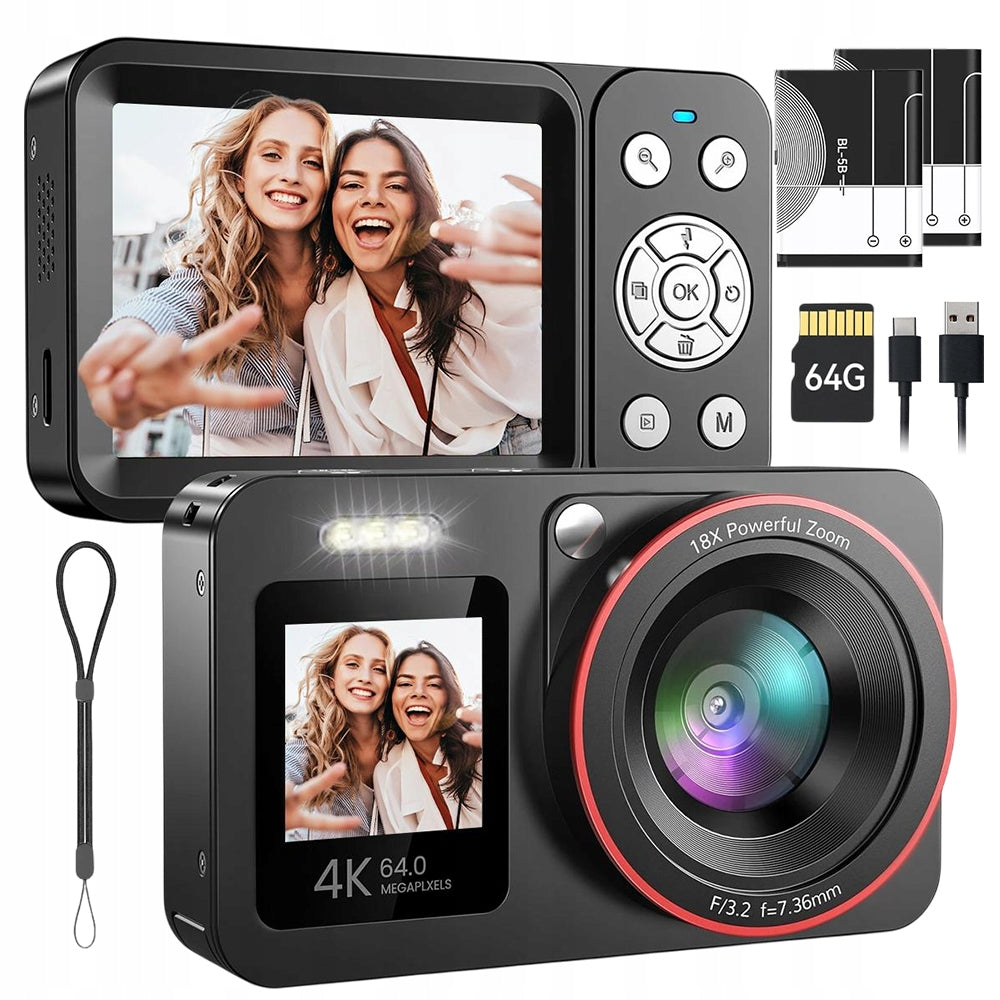 HD Digital Camera PORTABLE Photos 64MP Movies 4K 18x ZOOM Anti Shake 64GB