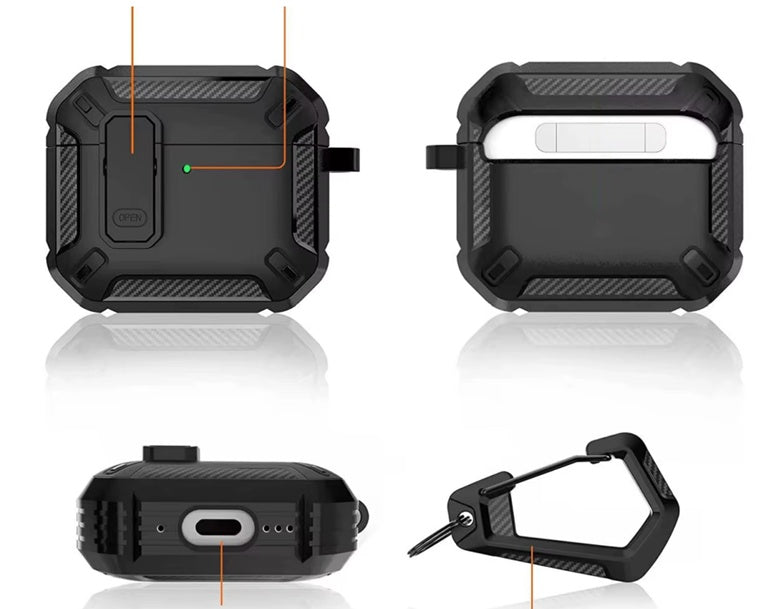 HEADPHONE CASE FOR APPLE AIRPODS PRO 3 CASE ARMORED CARABINER 2in1 Packaging status original