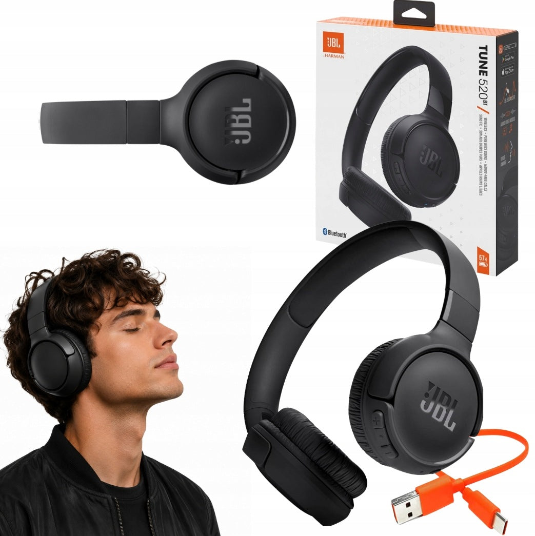 HEADPHONES JBL TUNE 520BT BLUETOOTH 5.3 PURE BASS 57H BLACK