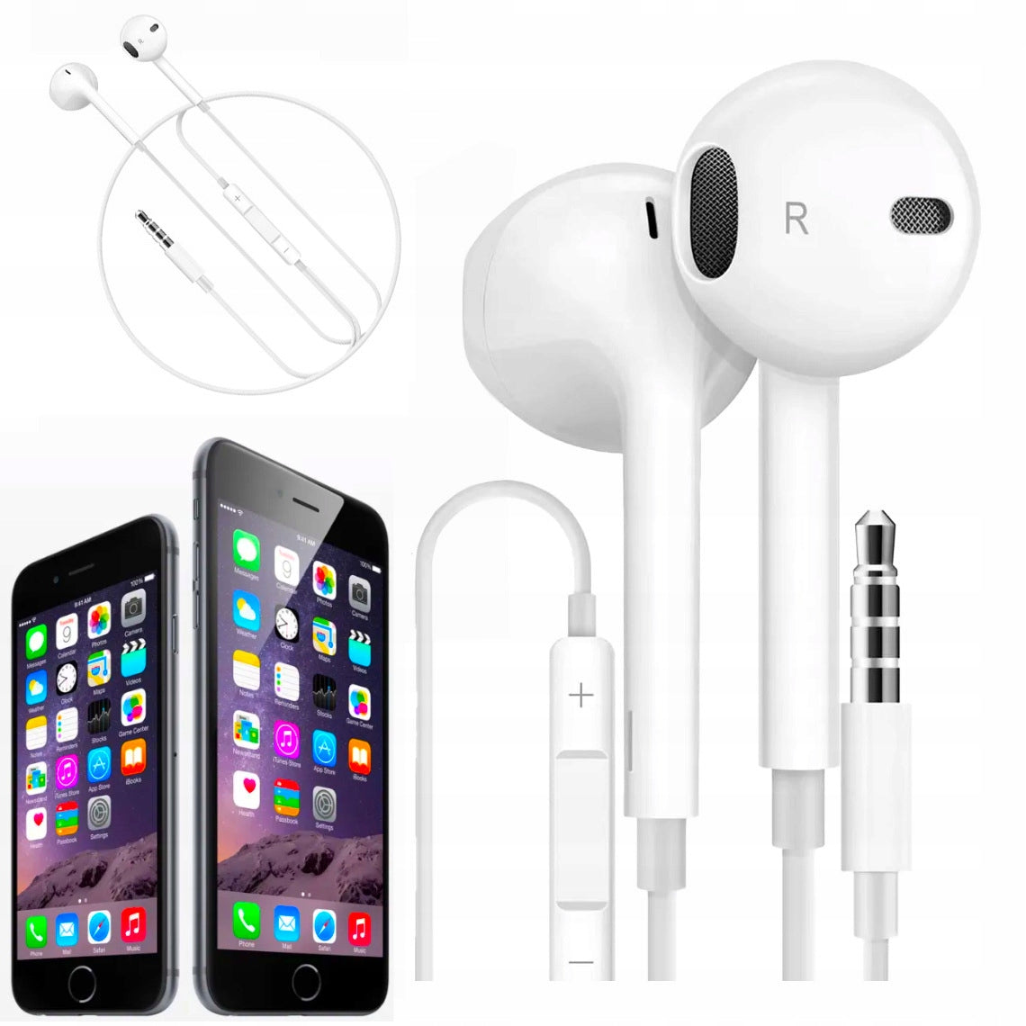 HEADPHONES WIRED EARBUD JACK 3.5MM MICROPHONE BASS ADJUSTMENT WHITE STRONG