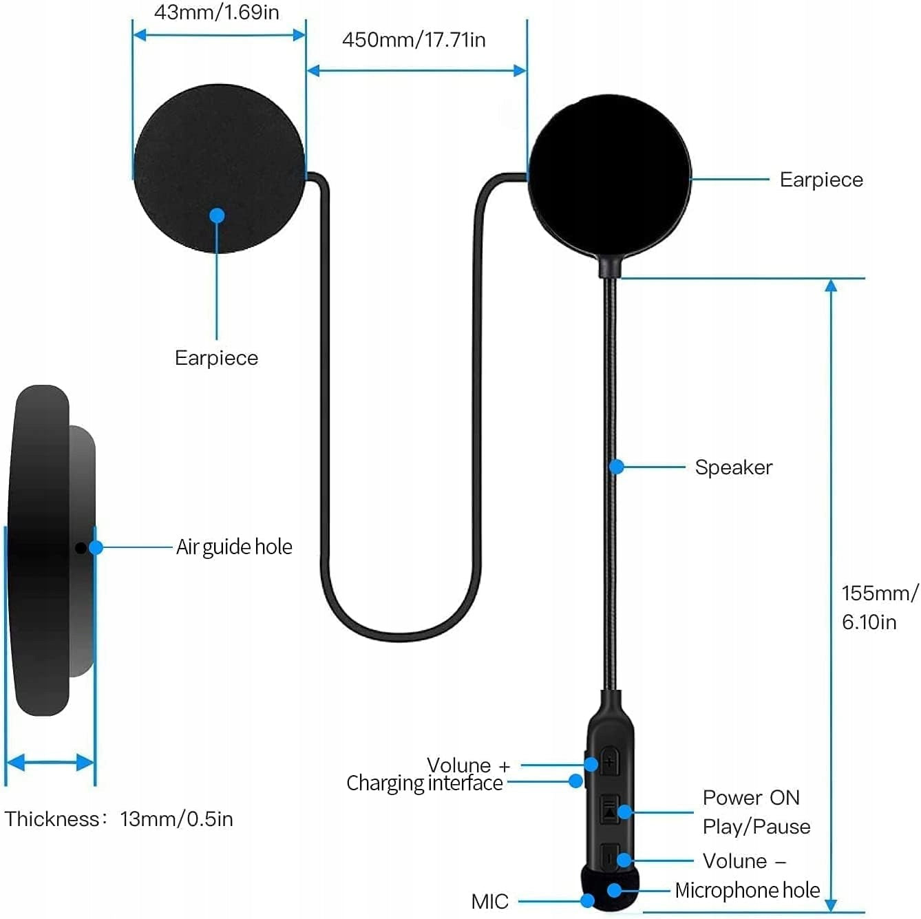 HEADSET FOR MOTORCYCLE MICROPHONE SPEAKER HM-1 WATERPROOF Packaging status original