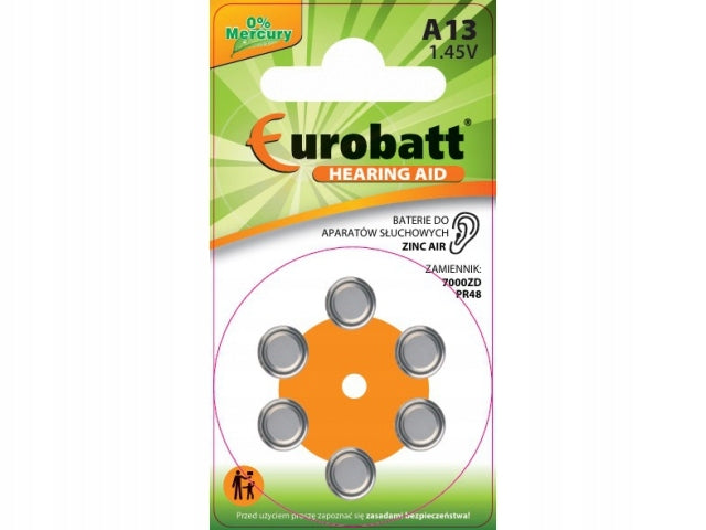 HEARING AID BATTERIES Battery Eurobatt A13 7000ZD PR48 6PCS