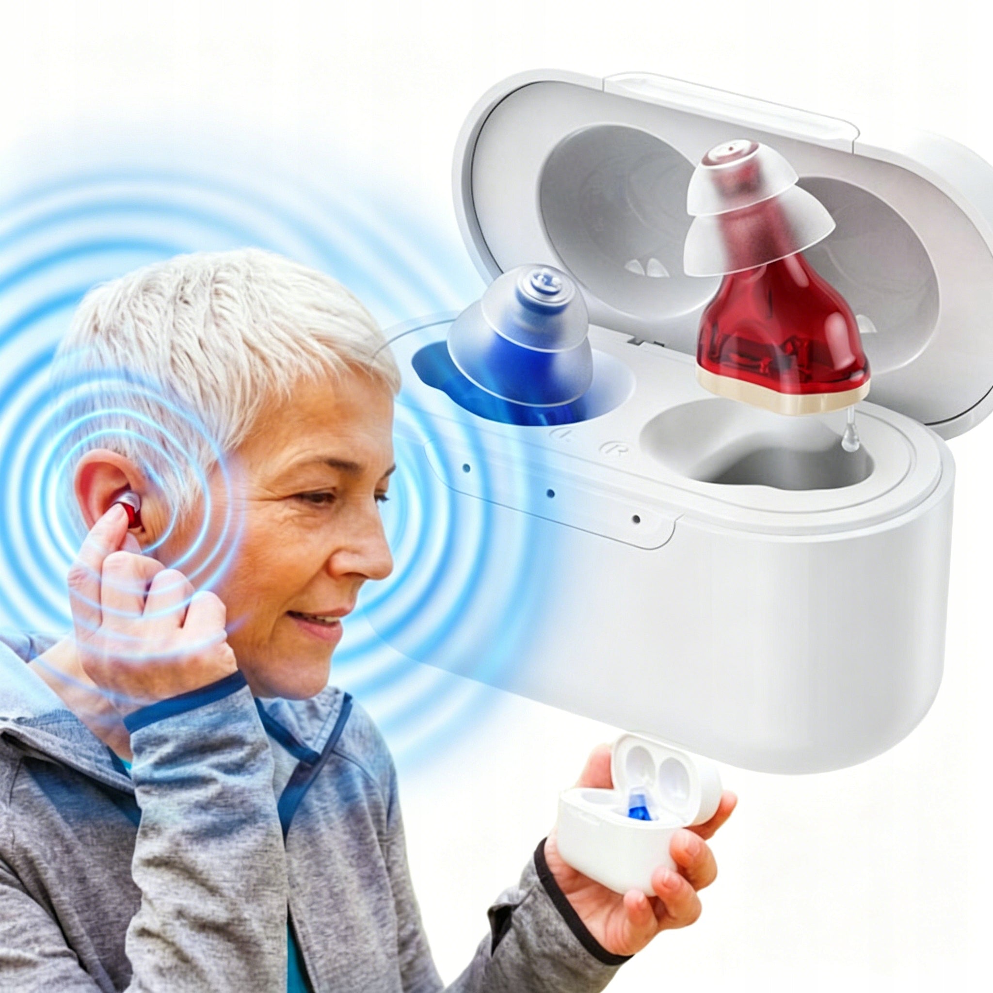 HEARING AID HEARING AMPLIFIER 2 IN 1 BATTERY IN-EAR CERTIFICATE CASE