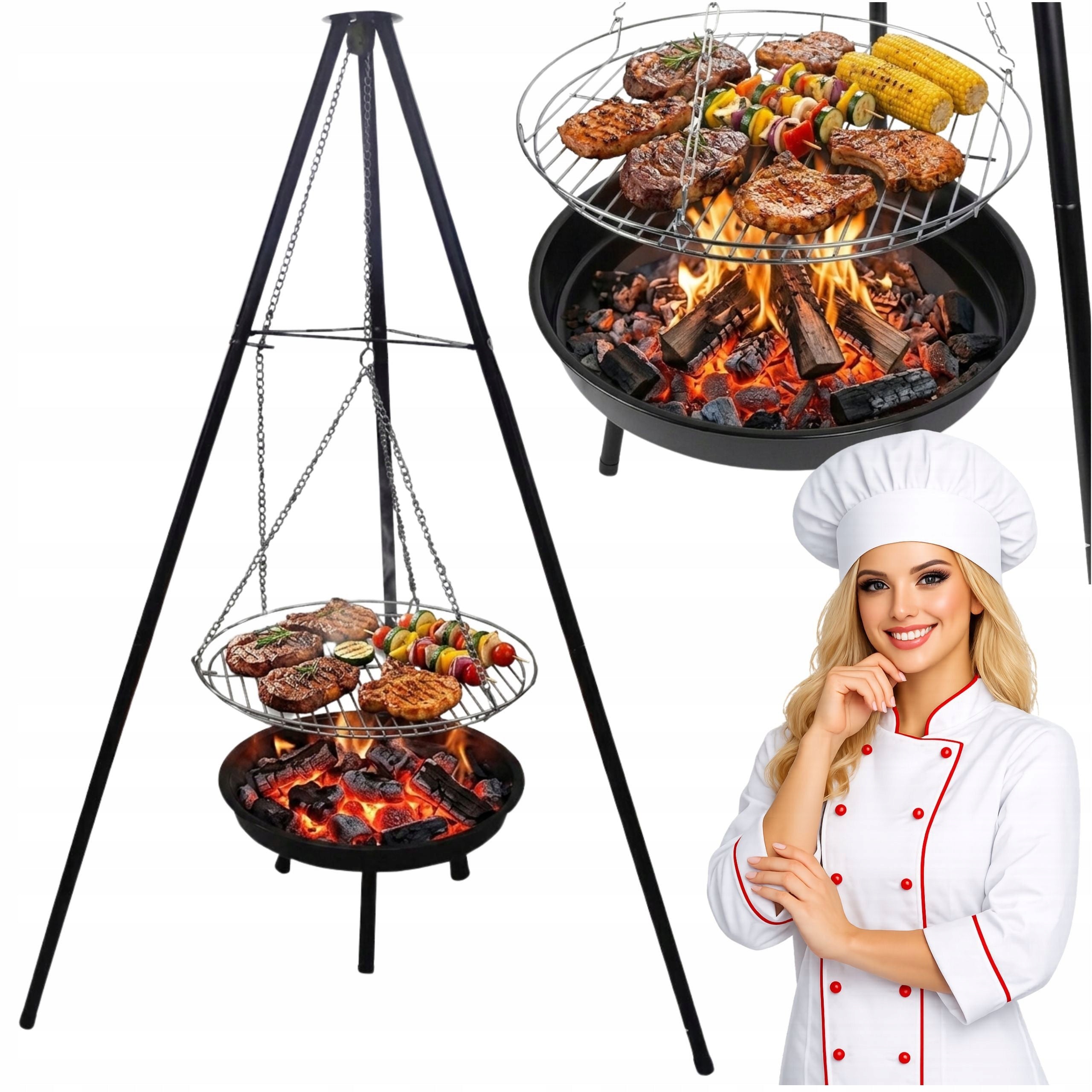 HEARTH TRIPOD GRILL GARDEN FOCAL GRATE HANGING LARGE 52CM FIREPLACE