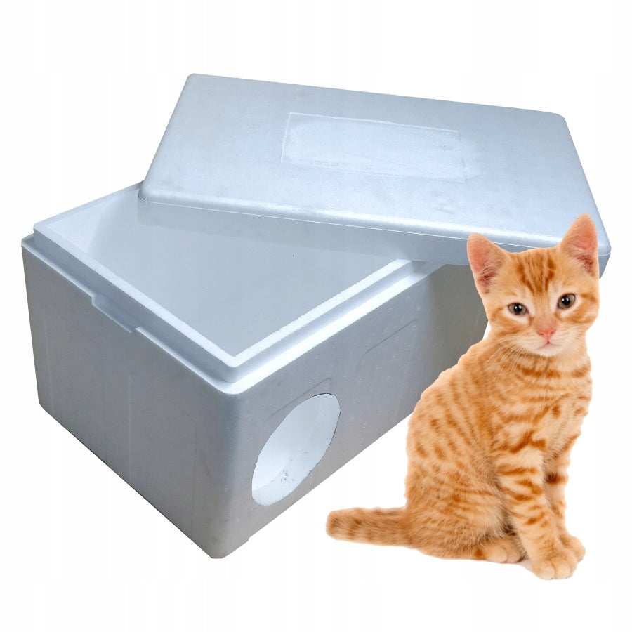 HEAT INSULATING HOUSE CAT SHELTER WITH STYROFOAM BOX