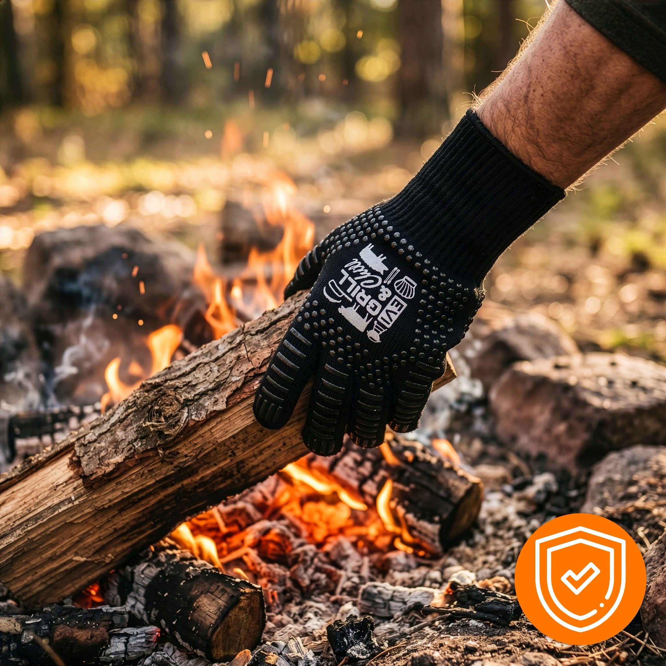 HEAT-RESISTANT PROTECTIVE KITCHEN GLOVE FOR GRILL 800°C FIREPLACE LONG CERT. Manufacturer code SHP-1239