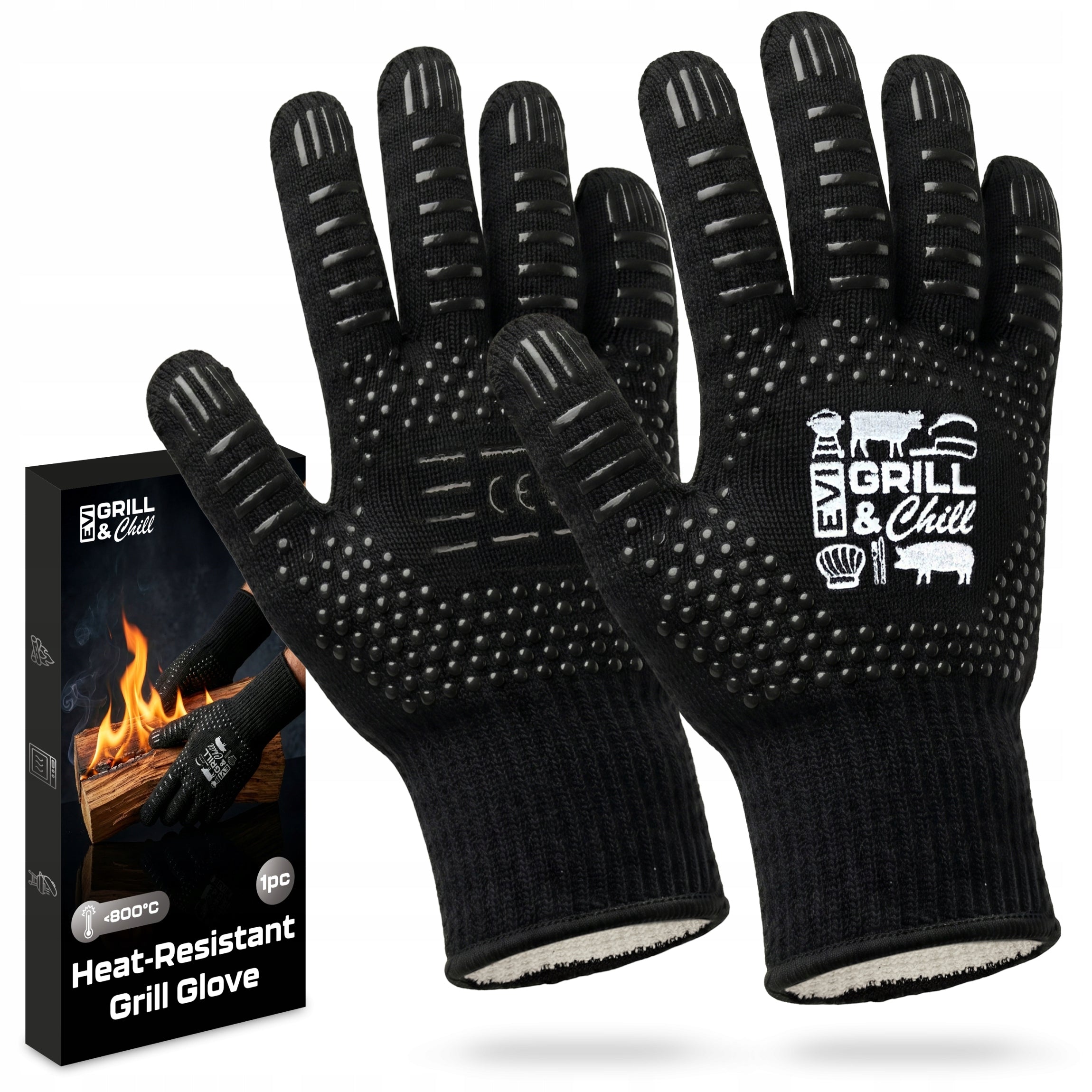 HEAT-RESISTANT PROTECTIVE KITCHEN GLOVE FOR GRILL 800°C FIREPLACE LONG CERT.