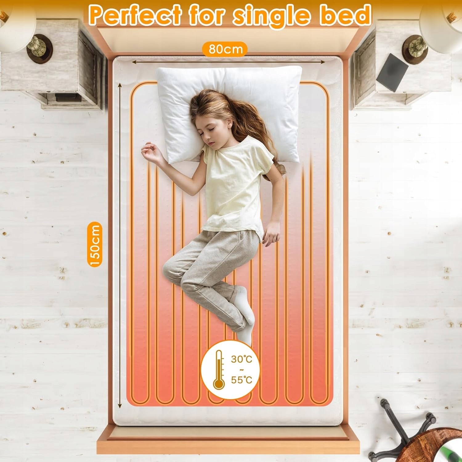 HEATED BED MAT 150x80 cm TEMPERATURE CONTROL TIMER Color white