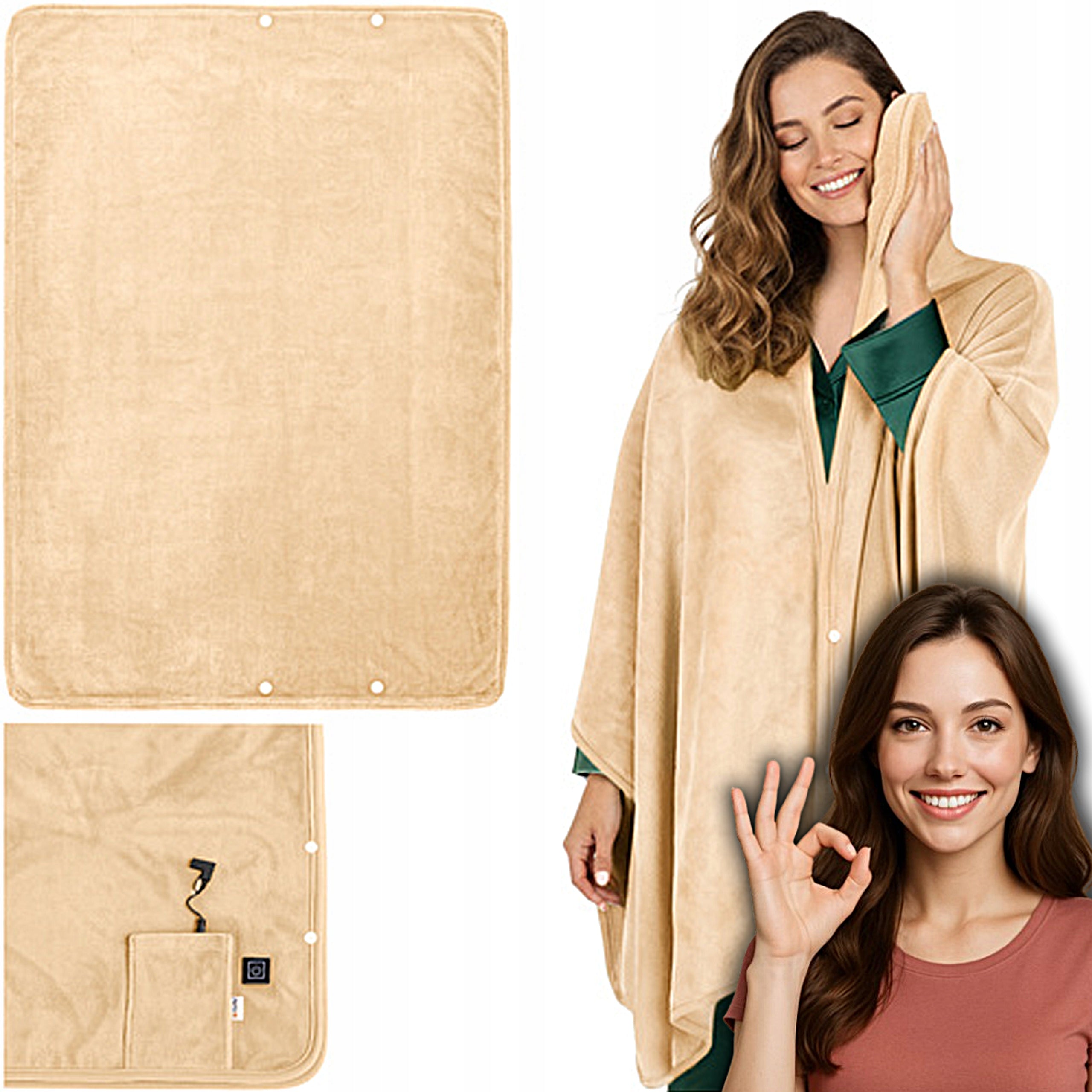 HEATED ELECTRIC BEDSPREAD POWERED SOFT BEIGE WRAPS AND RELAXES