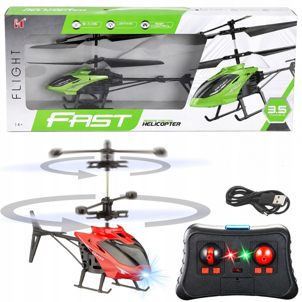 HELICOPTER FOR RADIO REMOTE CONTROLLED FLYING WITH LIGHT USB CHARGING