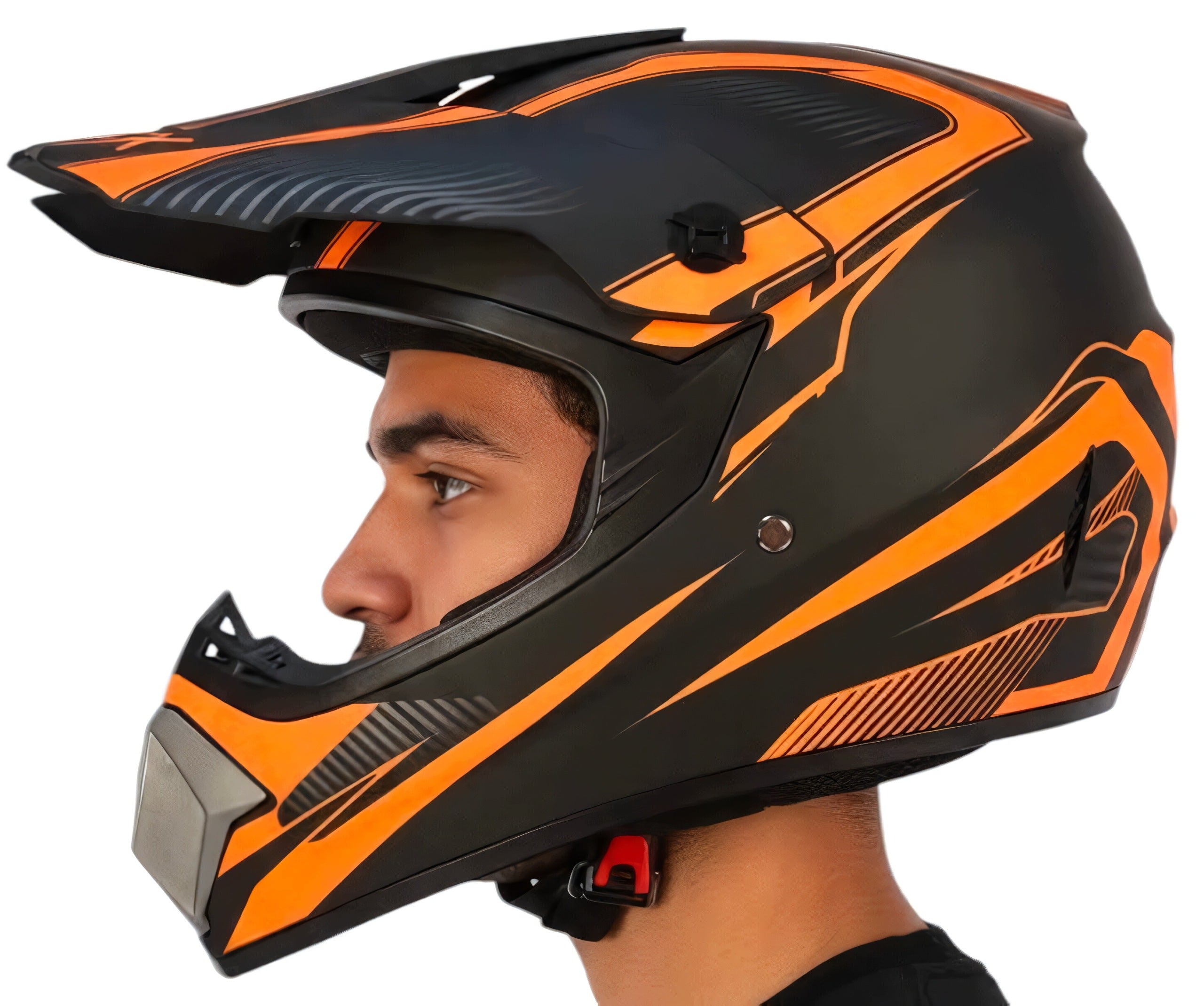 HELMET CROSS ENDURO BLACK ORANGE MAT OFF ROAD QUAD SCOOTER S 55-56cm