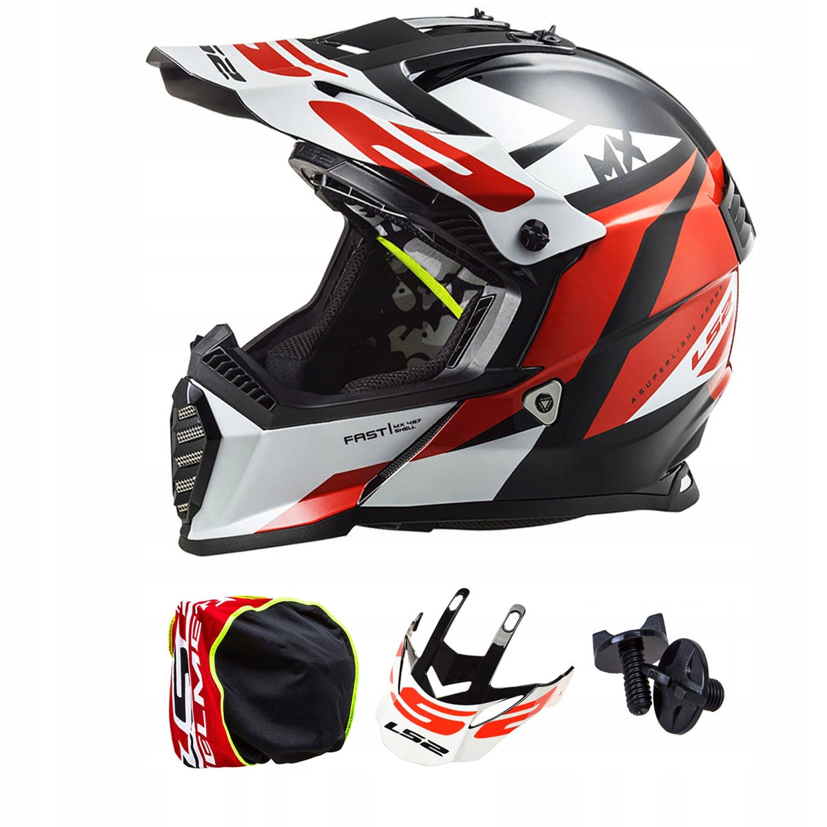 HELMET LS2 MX437 FAST EVO STRIKE BLACK WHITE RED SIZE. XXL Manufacturer's catalog number AK4043740327