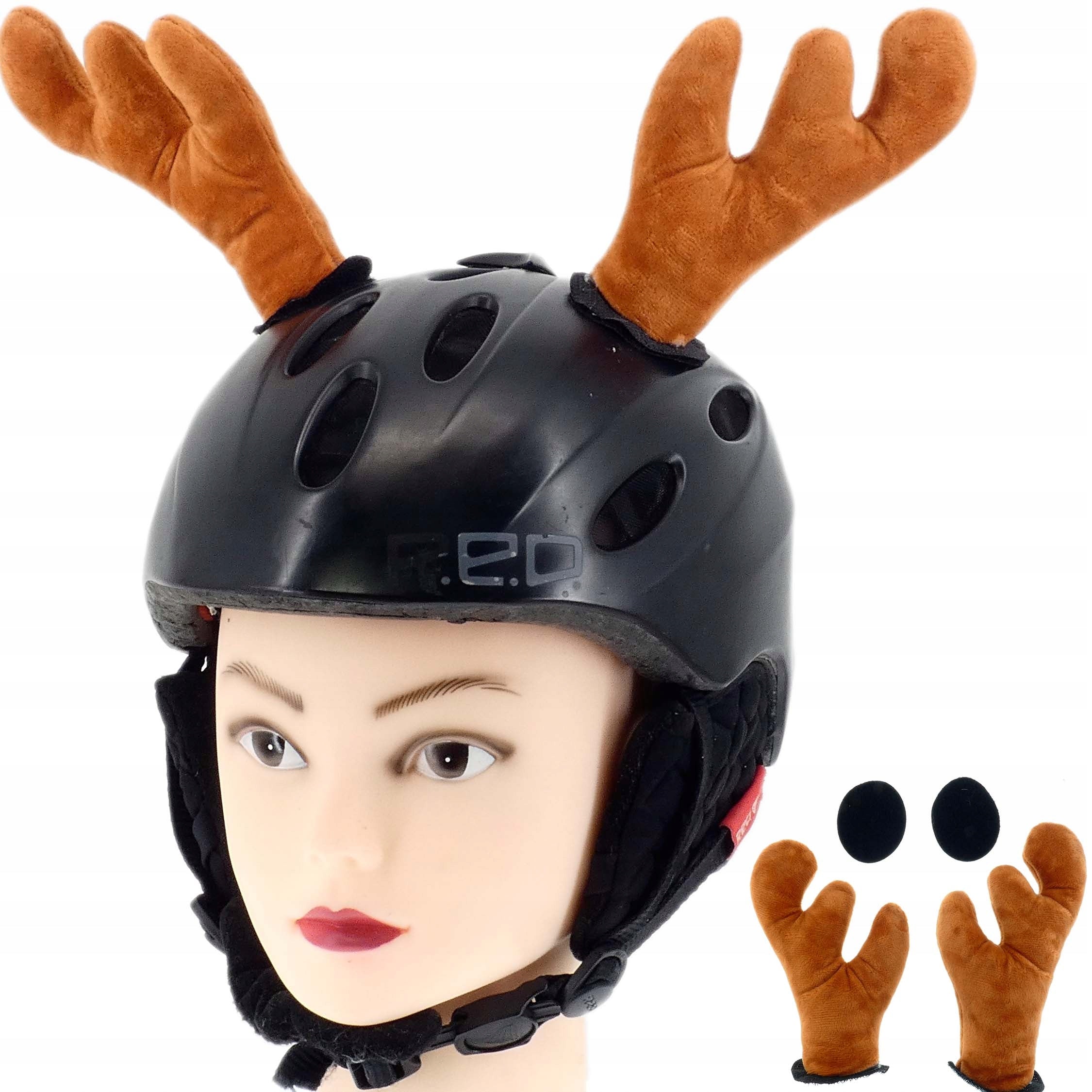 HELMET ORNAMENT FOR MOTORCYCLE HELMET VELCRO REINDEER HORNS FUR