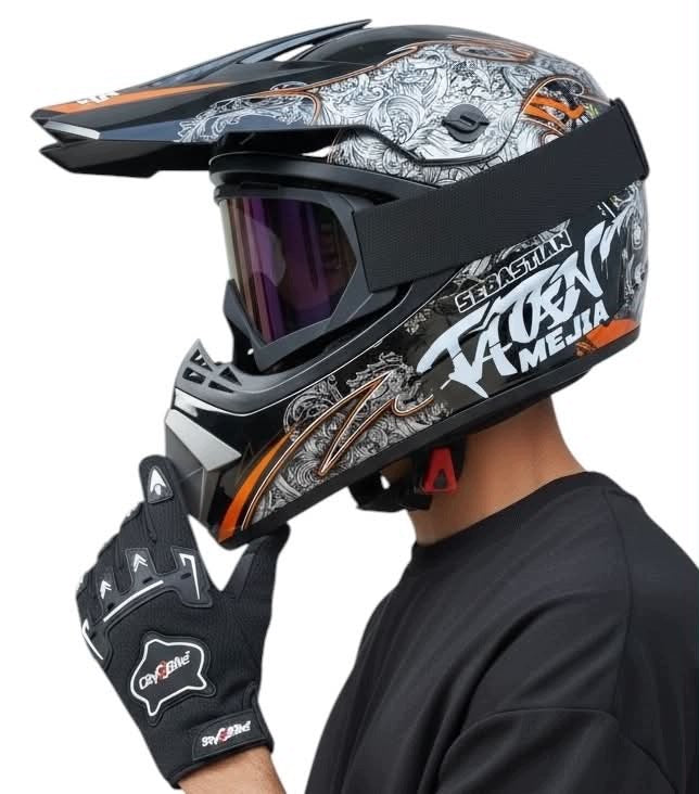HELMET black + GOGGLES + GLOVES SCOOTER ELECTRIC BMX BIKE XL 61-62cm