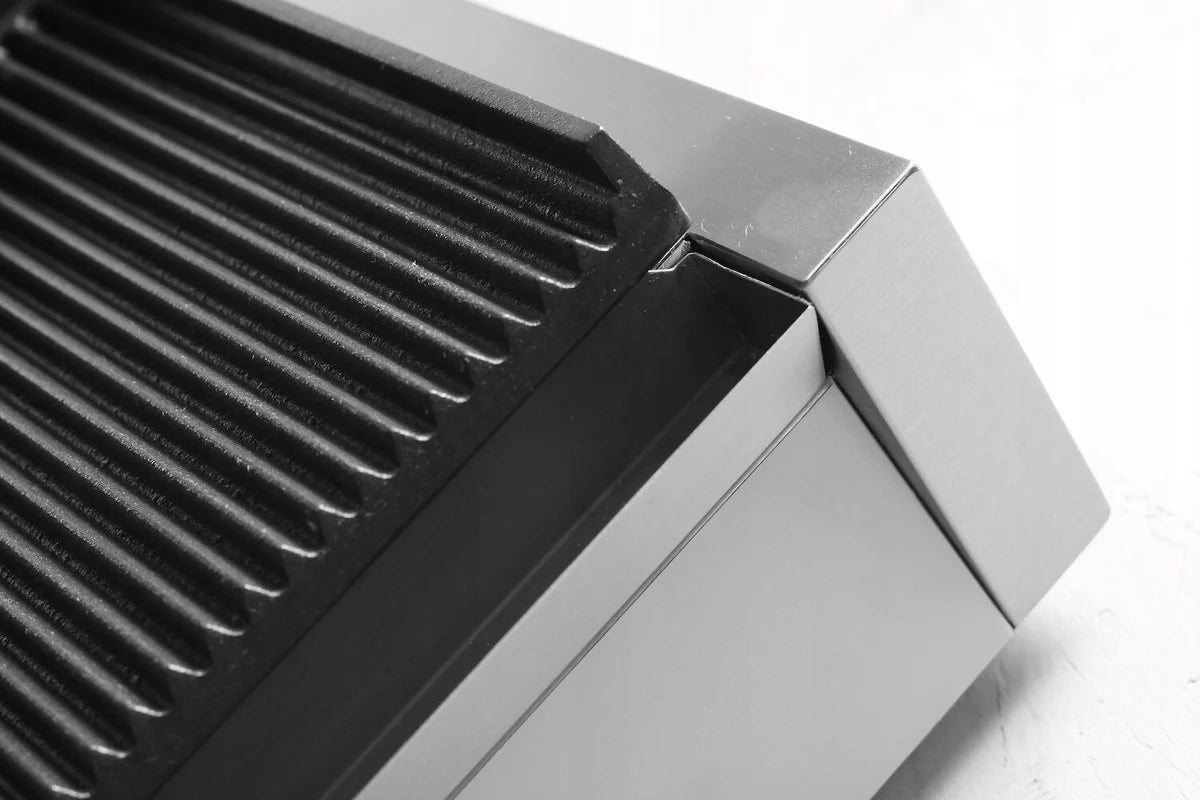 HENDI Single cast iron contact grill, grooved plate, 340 x 230 mm Model 263655