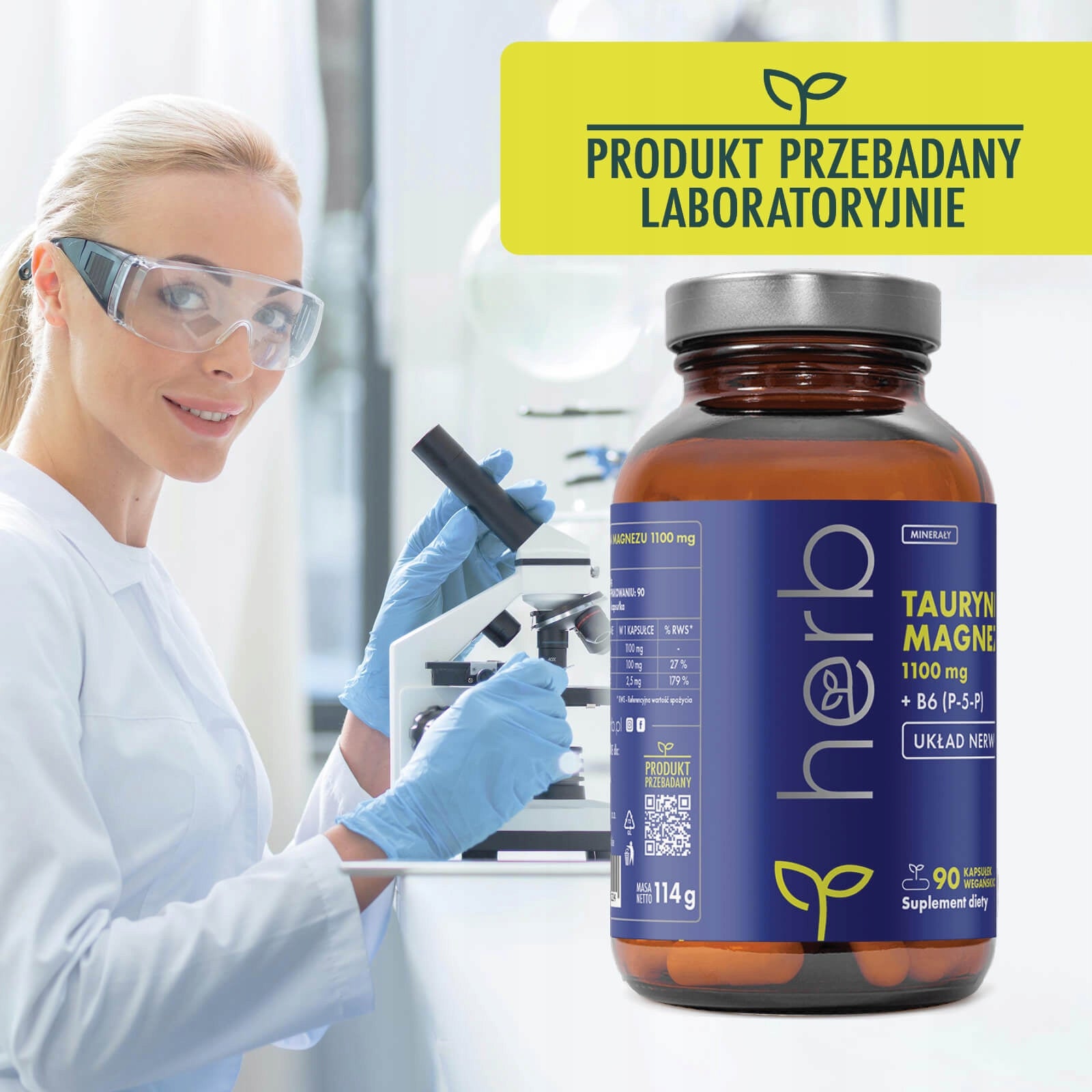 HERB MAGNESIUM TAURATE 1100mg + B6 (P-5-P) 90vcaps TAURINE HEART CIRCULATION EAN (GTIN) 5905842131224