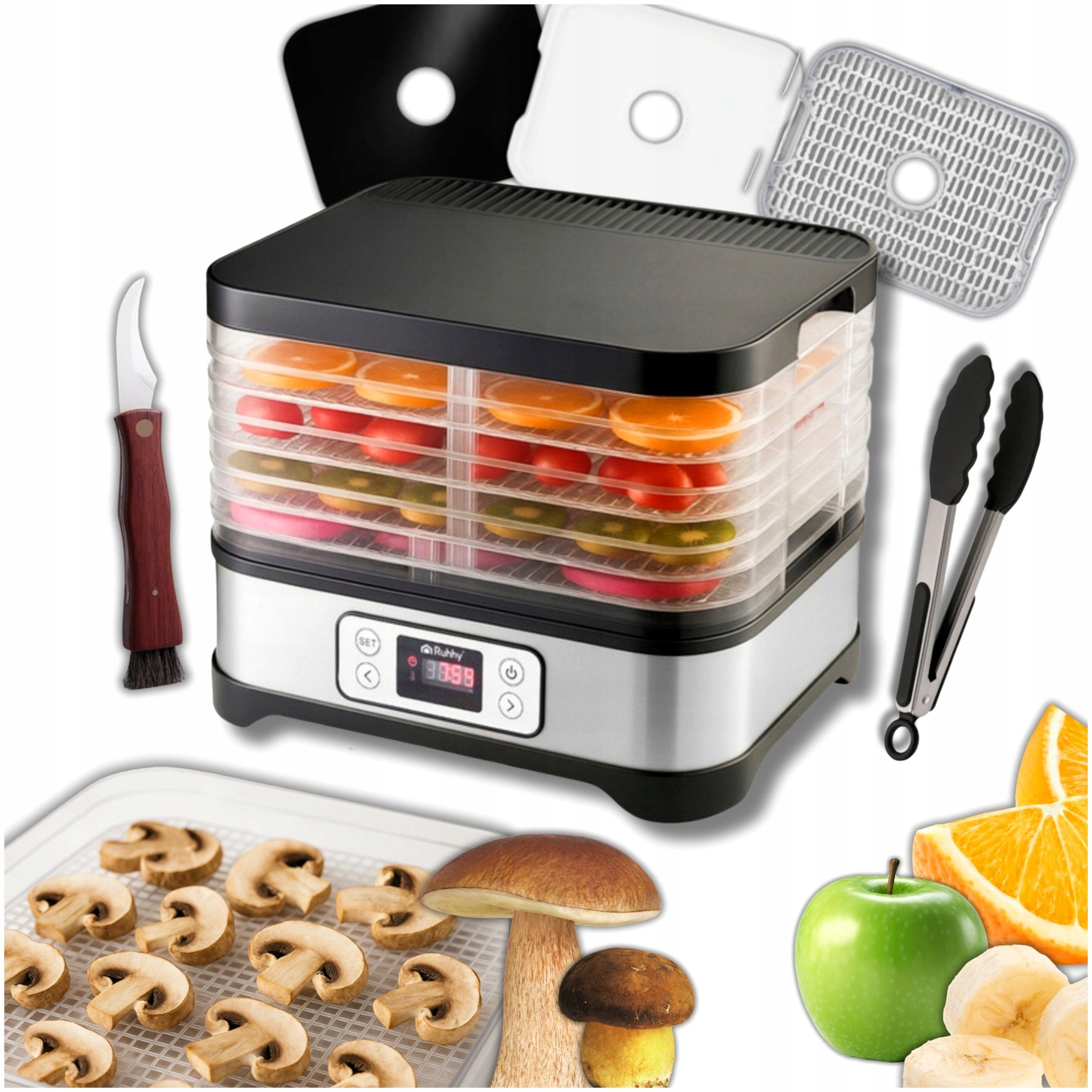 HERB VEGETABLE FRUIT MUSHROOM DRYER LARGE TRAY + SIEVE MATS KNIFE PLIERS