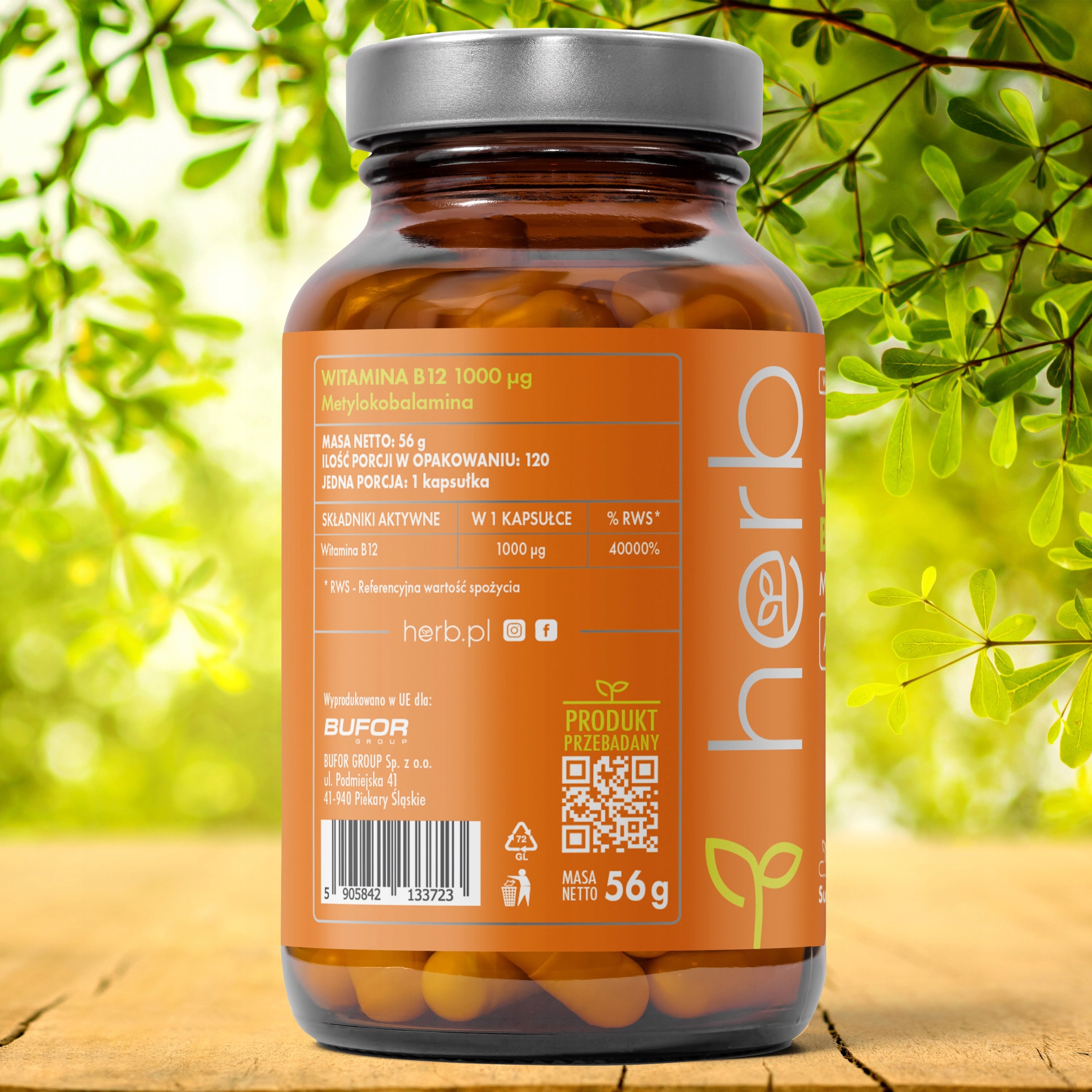 HERB VITAMIN B12 1000mcg METHYLCOLOBALAMIN 120caps ENERGY NERVOUS SYSTEM Manufacturer code methylcobalamin B12