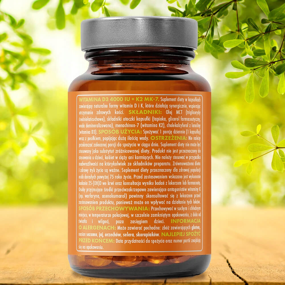 HERB VITAMIN D3 4000 IU + K2 MK-7 90 vege softgel BONE RESISTANCE HEART Expiration date at least 1 year from the date of purchase