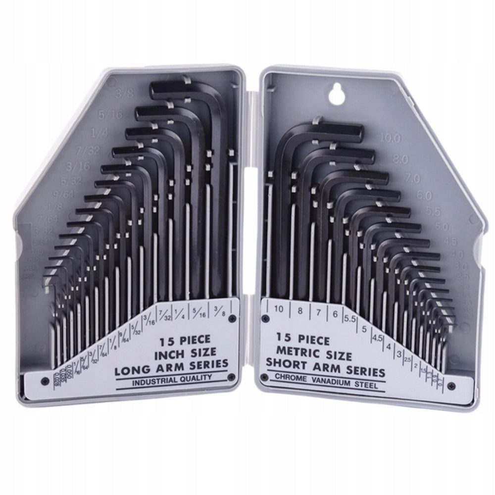 HEX CHROME ALLEN WRENCHES SET OF METRIC AND INCH ALLEN WRENCHES 30 PCS