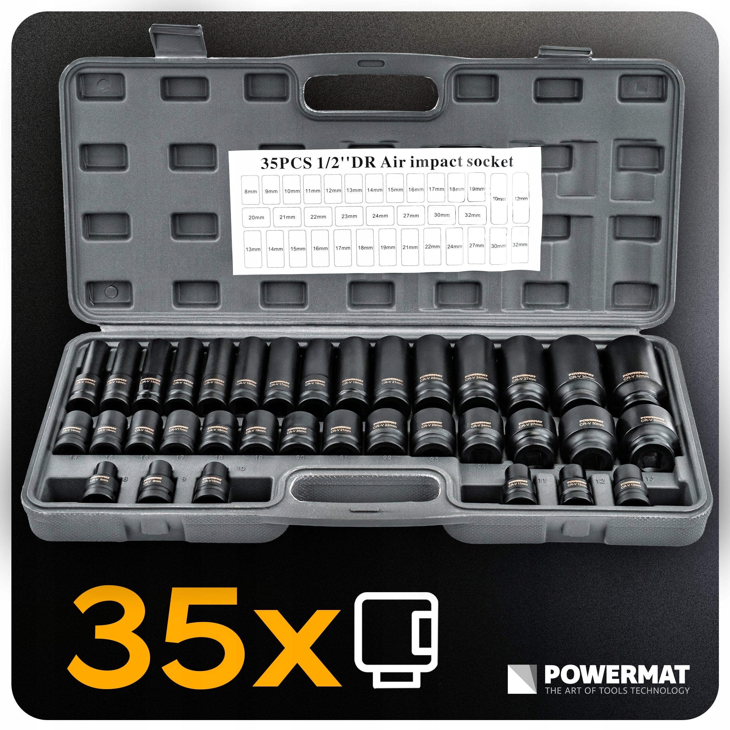 HEX IMPACT CAPS 1/2 CR-V 35PCS 38MM 78MM FOR WRENCH IMPACT CASE SET EAN (GTIN) 5900748400573