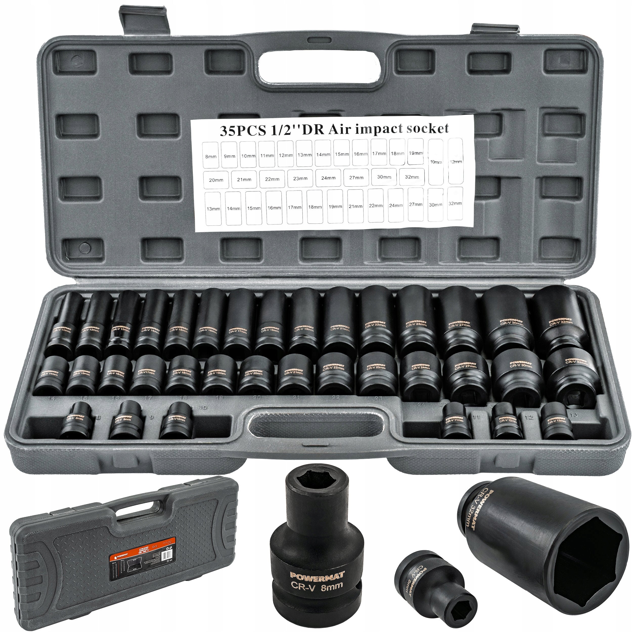 HEX IMPACT CAPS 1/2 CR-V 35PCS 38MM 78MM FOR WRENCH IMPACT CASE SET