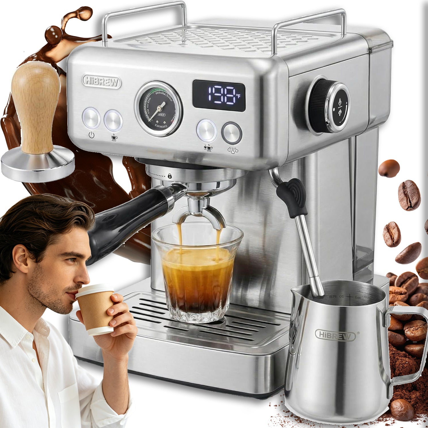 HIBREW H10A 20BAR SEMI-AUTOMATIC ESPRESSO COFFEE MAKER MILK FROTHER