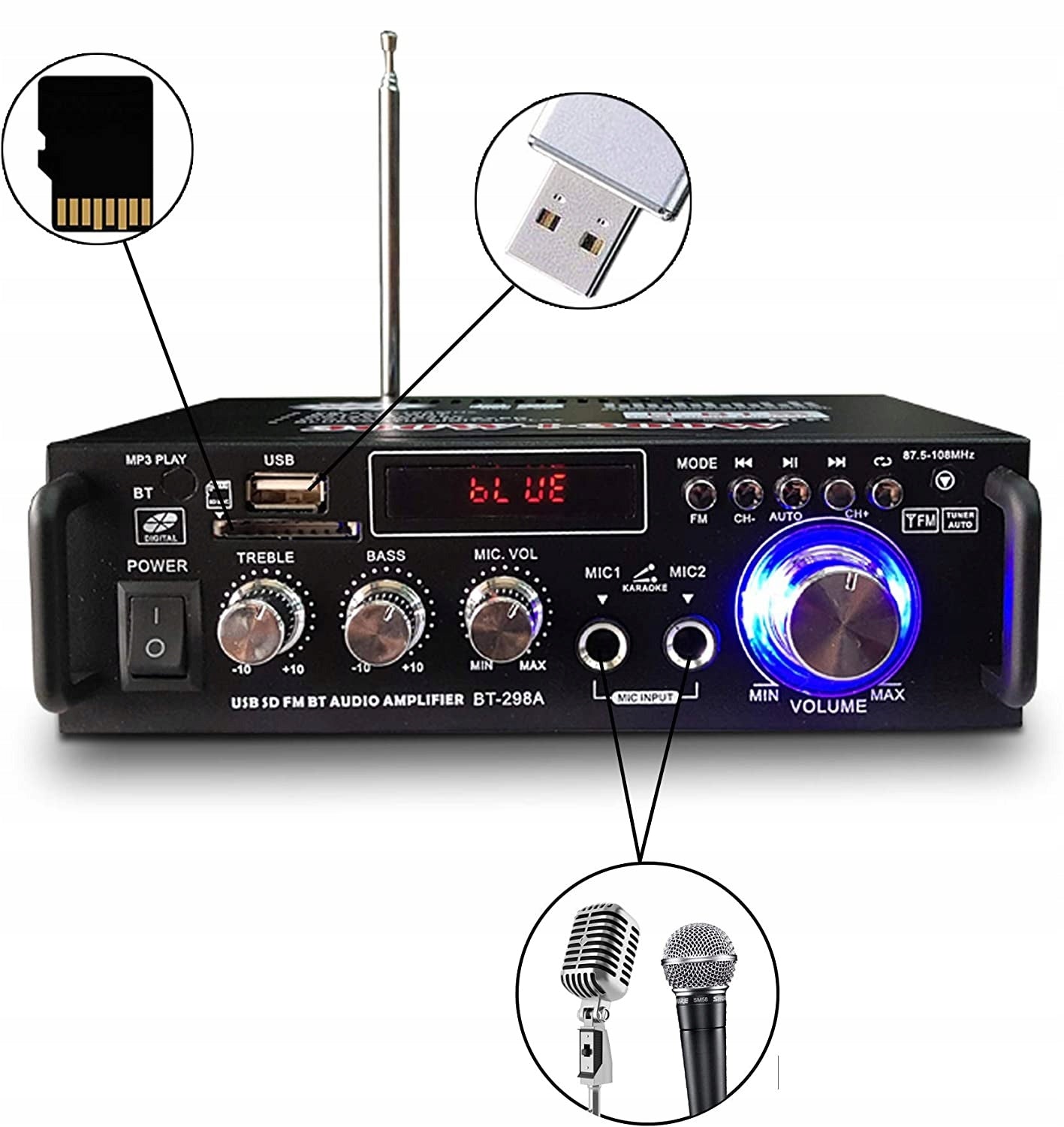 HIFI STEREO AMPLIFIER 600W BLUETOOTH MINI AUDIO PLAYER 2-CHANNEL PORTABLE Manufacturer code 00276SV0027EU