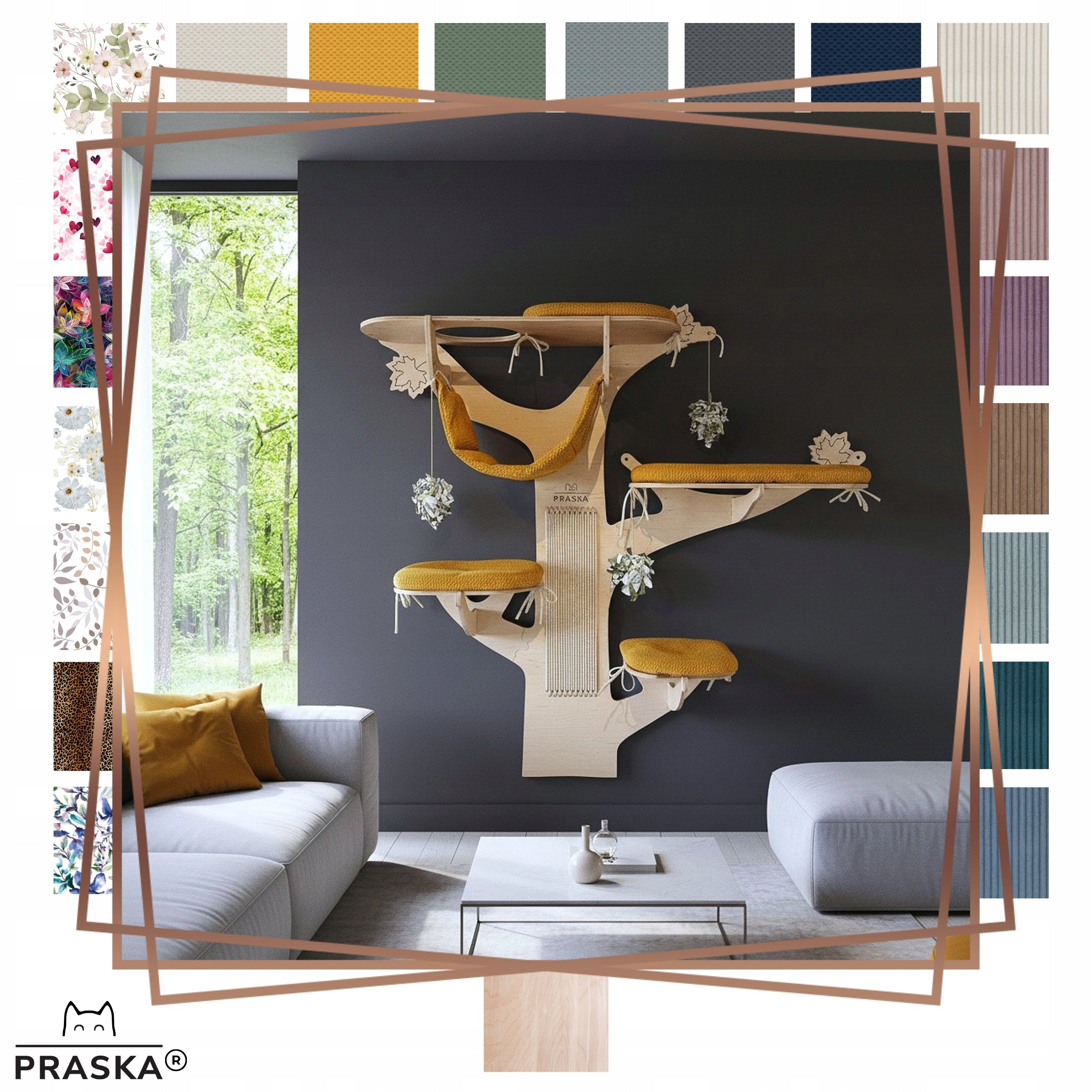 HIGH Cat Scratcher on the Wall Tree MAPLE 162x169x38cm NATURAL PRESS Packaging status original