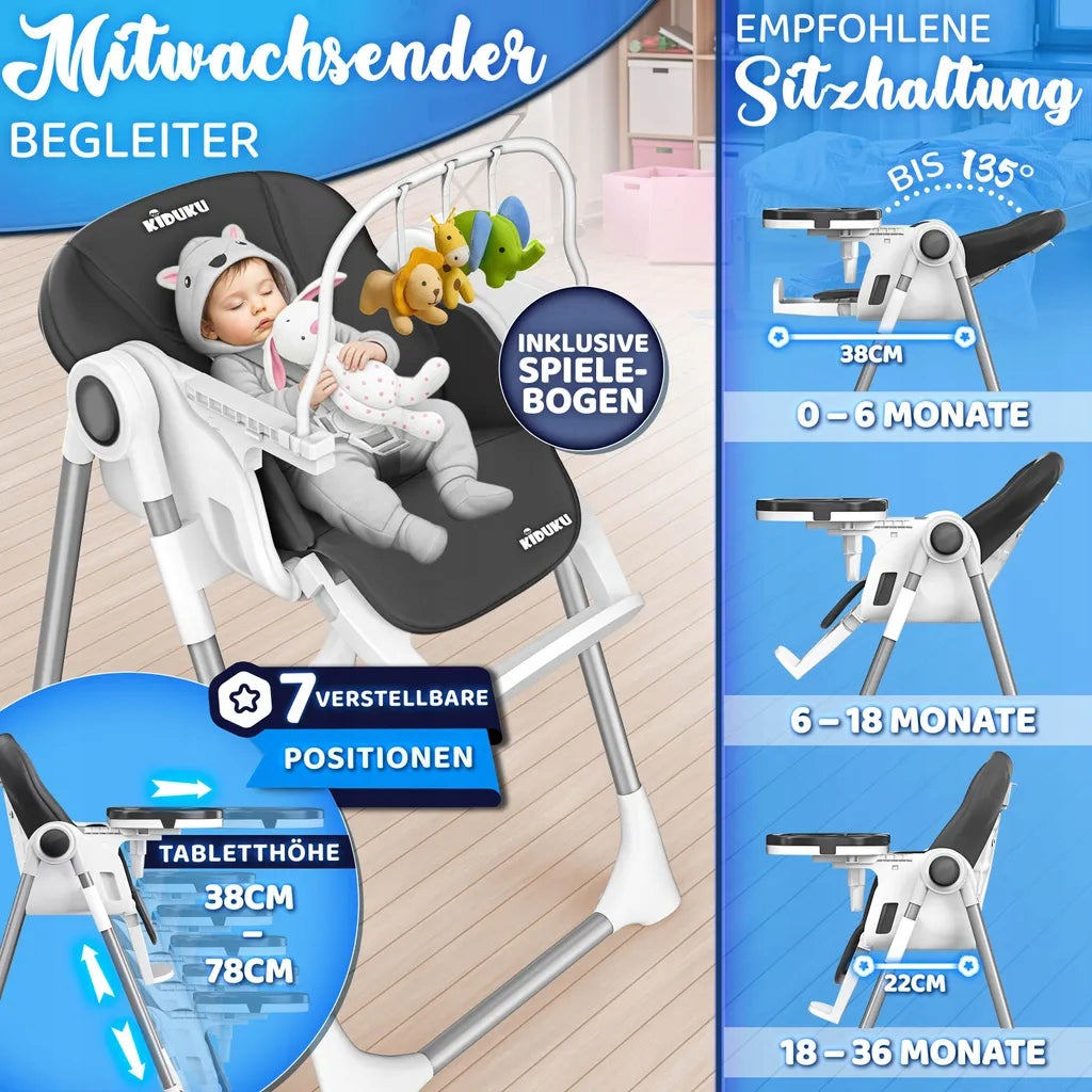 HIGHCHAIR 3IN1 KIDUKU WITH LOUNGER AND TABLE BLACK PLASTIC Packaging status original