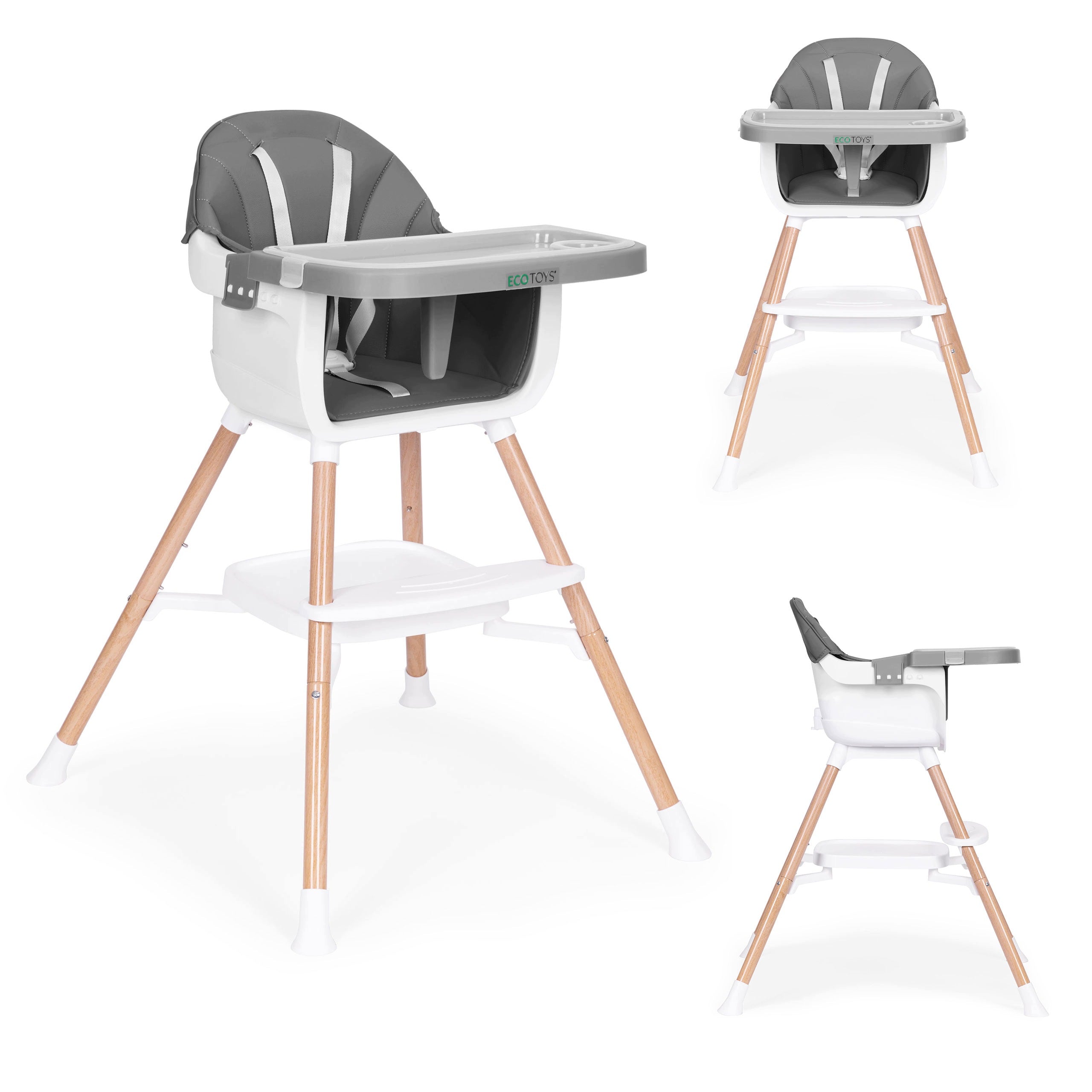 HIGHCHAIR BABY SEAT 2IN1 STRAPS ADJUSTABLE TRAY GREY